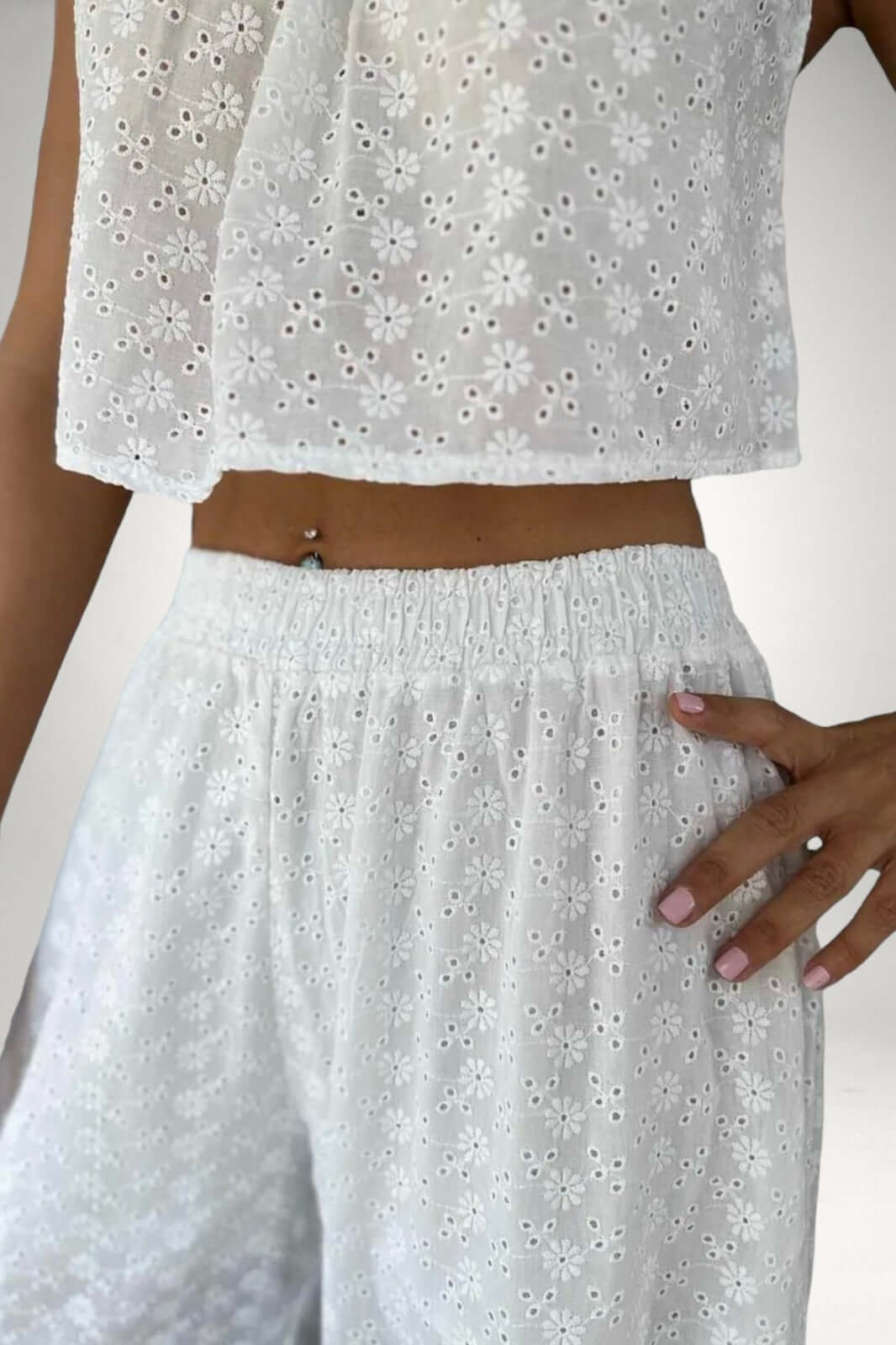 Cotton Fabric Embroidered Wide Leg Pants