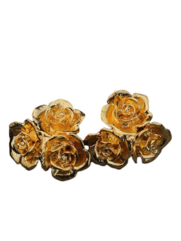 Shiny Double Rose Brass Earrings