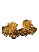 Shiny Double Rose Brass Earrings