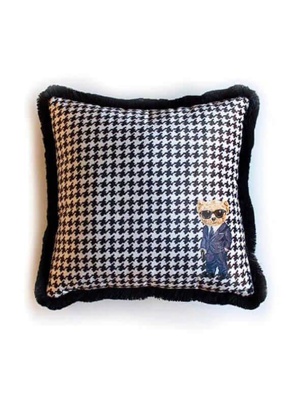 BLACK WHITE TED VELVET CUSHION