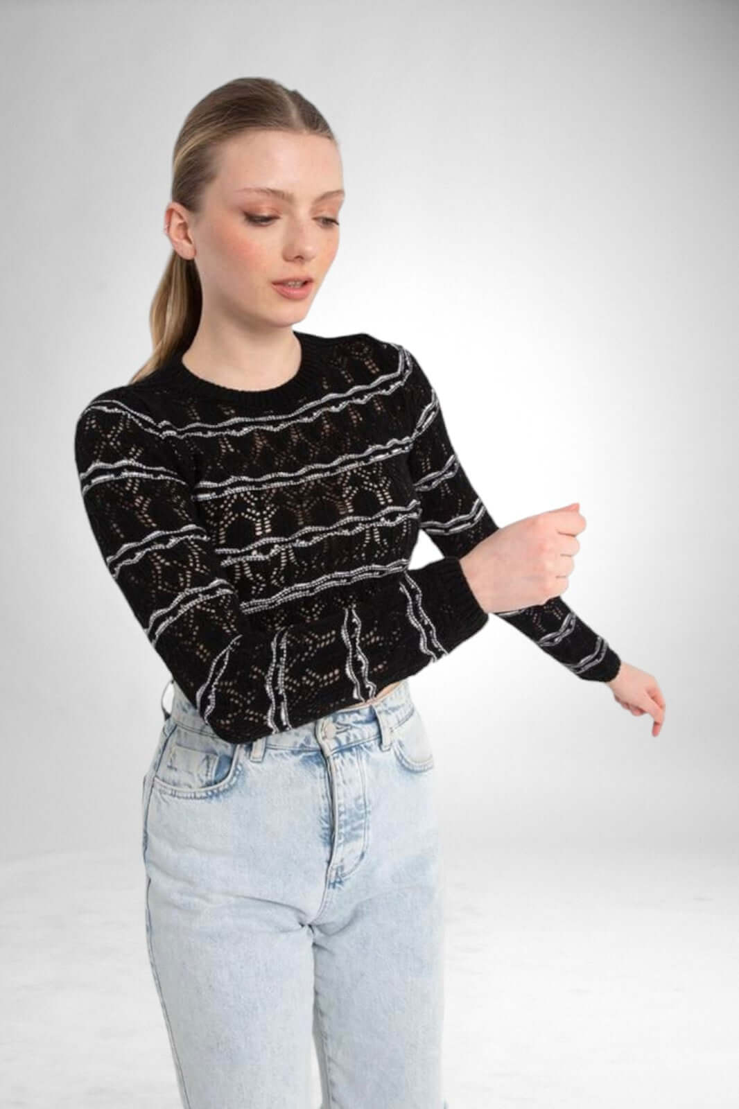 Perforated Striped Knitwear Sweater