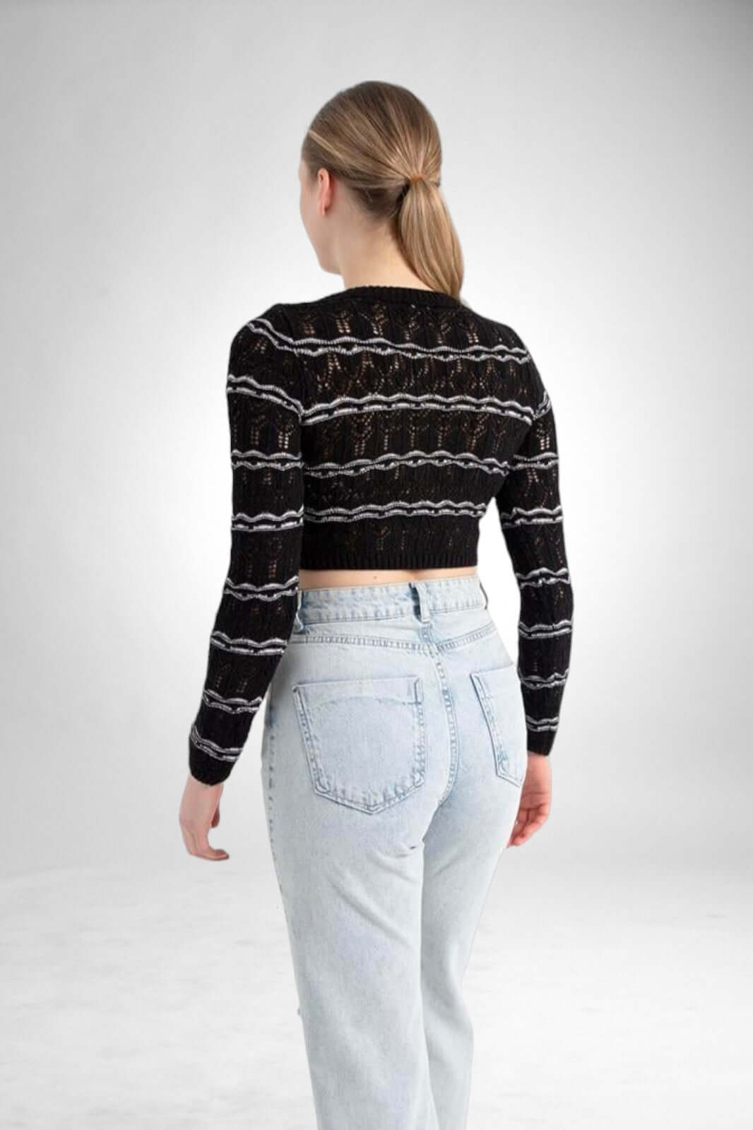 Perforated Striped Knitwear Sweater