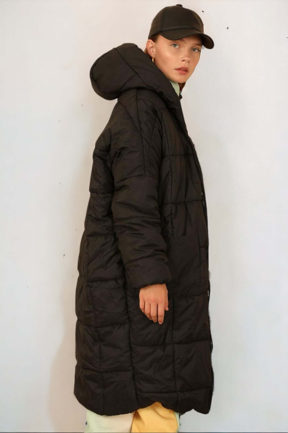 Oversized Hooded Long Puffer Anorak - Black