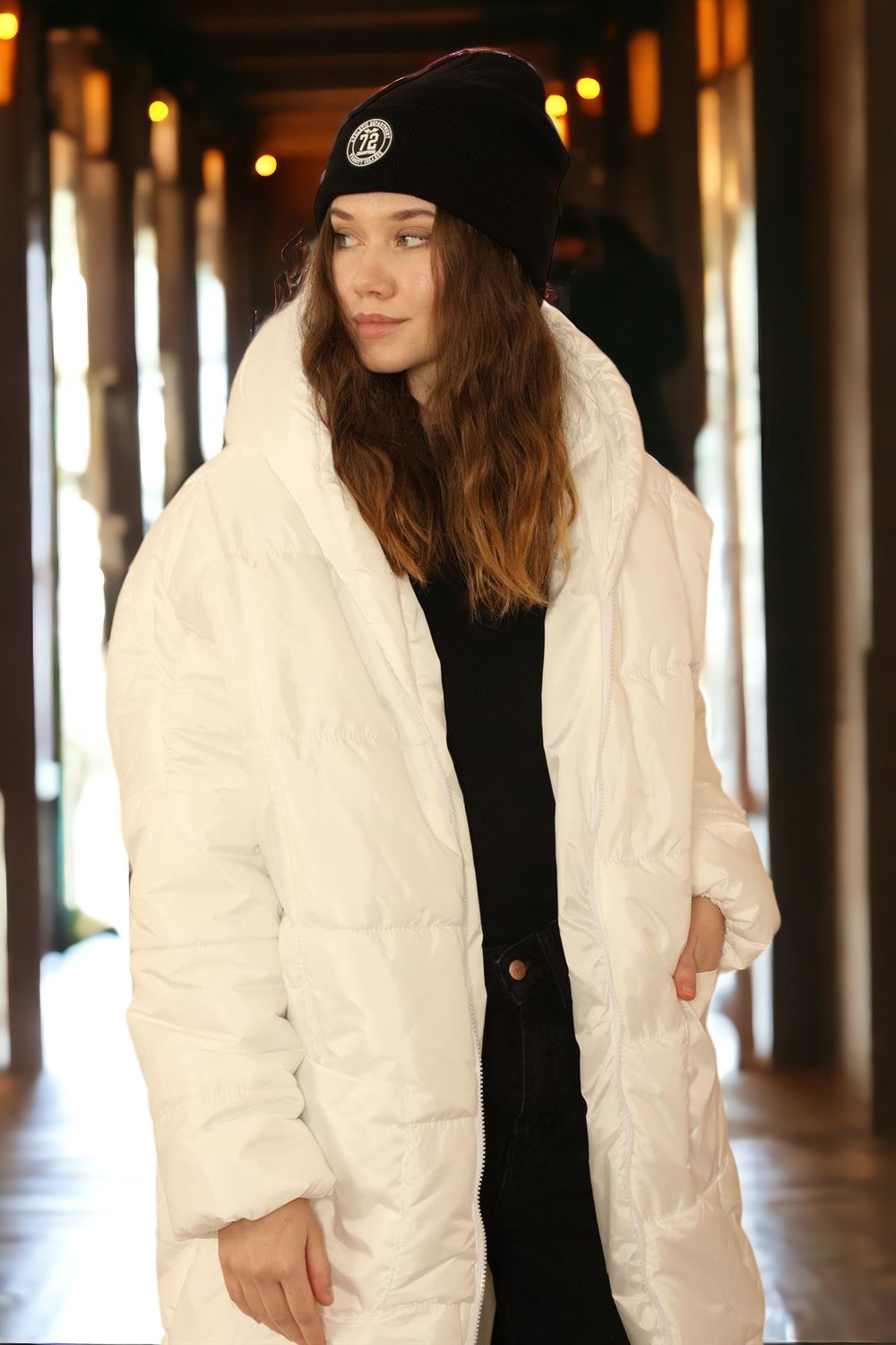 Oversized Hooded Long Puffer Anorak - White