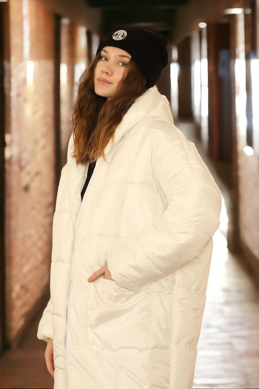 Oversized Hooded Long Puffer Anorak - White