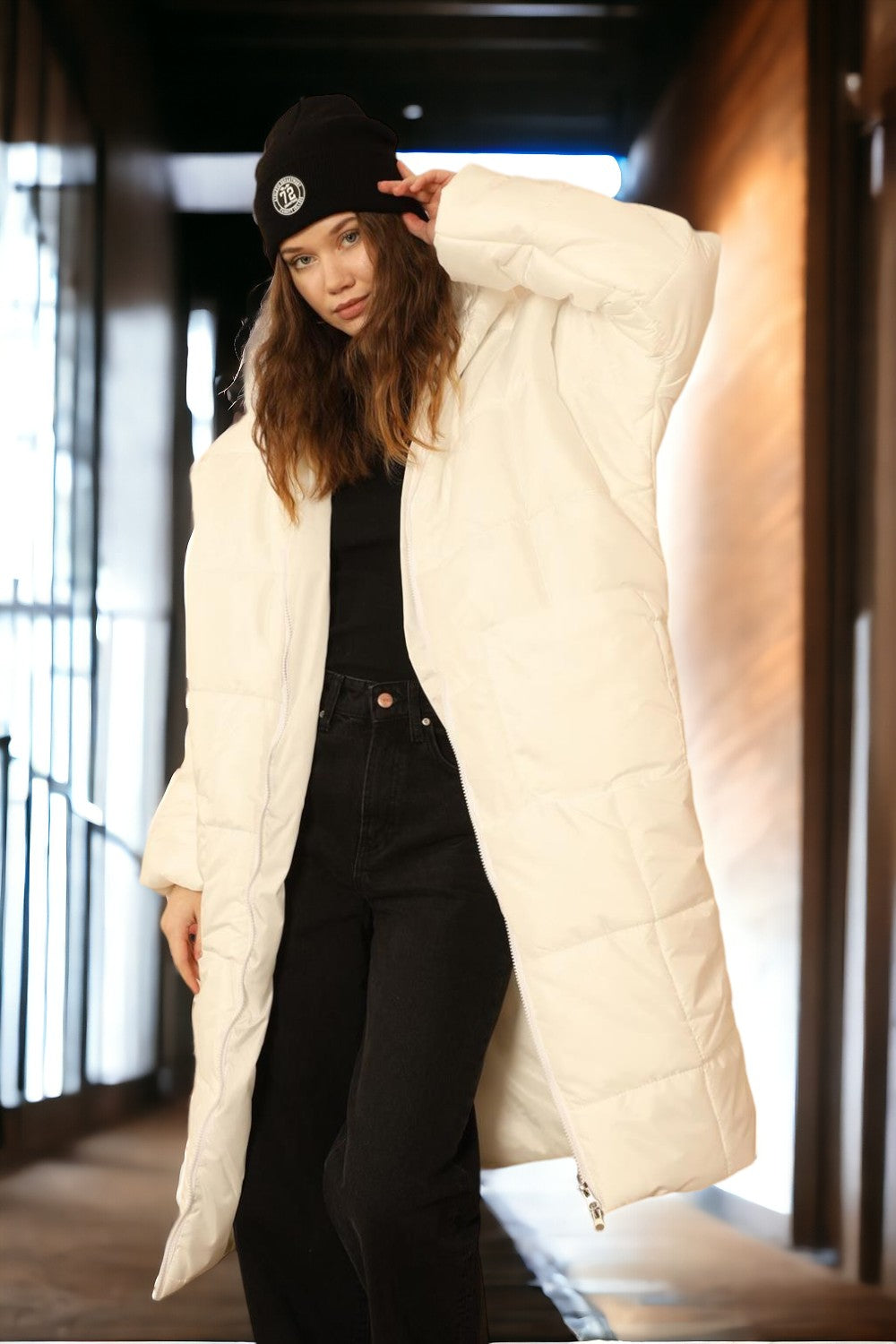 Oversized Hooded Long Puffer Anorak - White