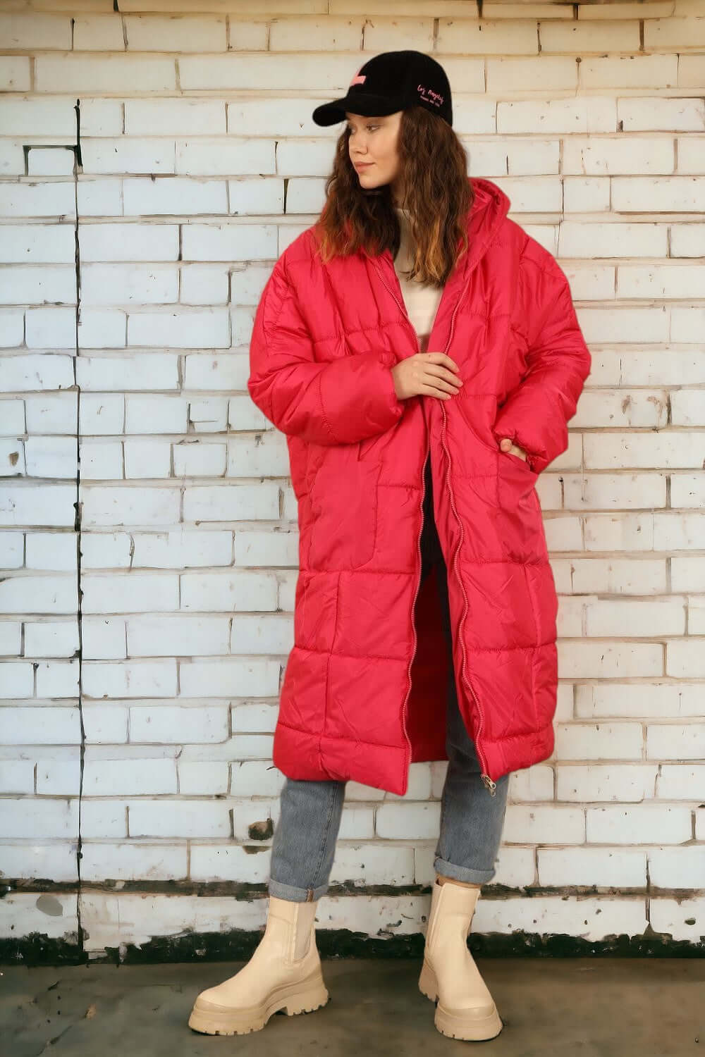 Oversized Hooded Long Puffer Anorak - Pink