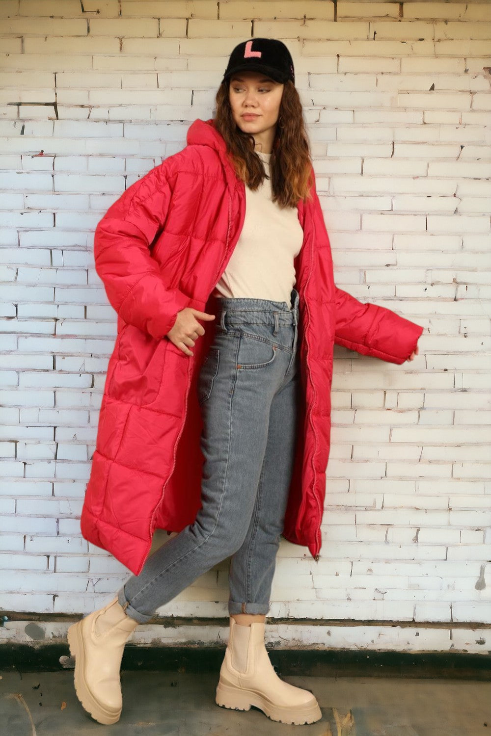 Oversized Hooded Long Puffer Anorak - Pink