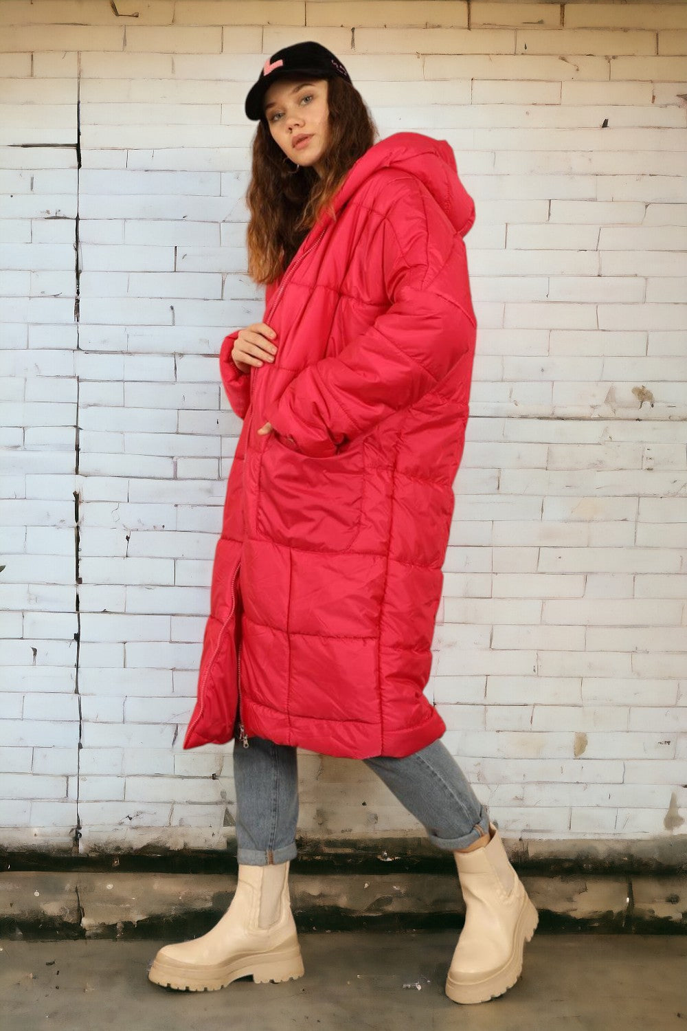 Oversized Hooded Long Puffer Anorak - Pink