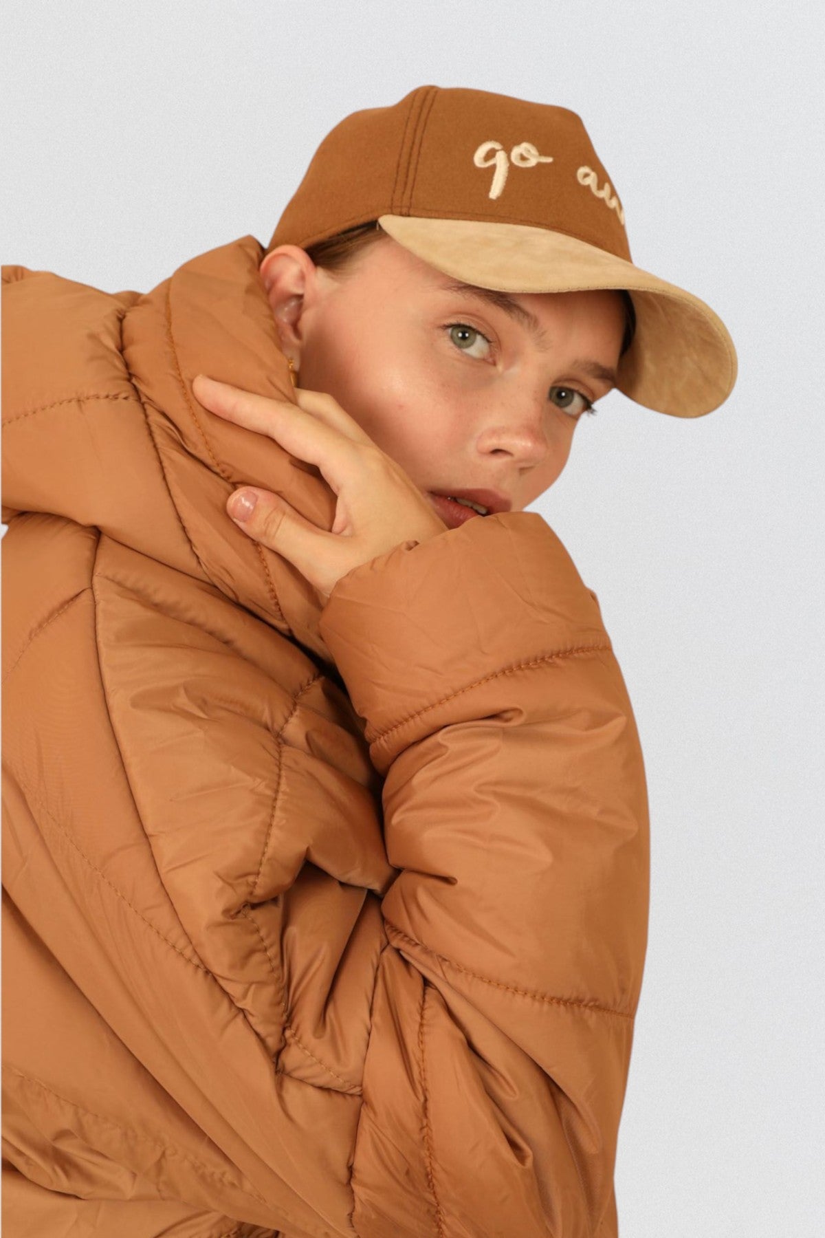 Oversized Hooded Long Puffer Anorak - Camel