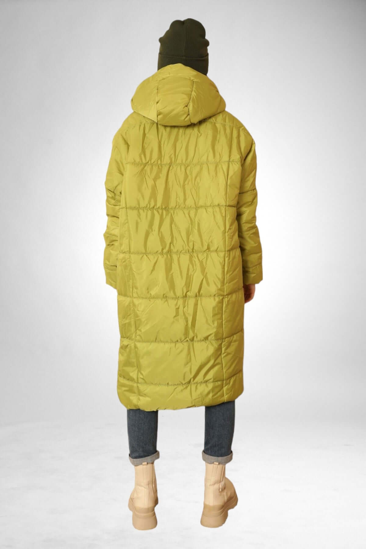 Oversized Hooded Long Puffer Anorak - Oil Green