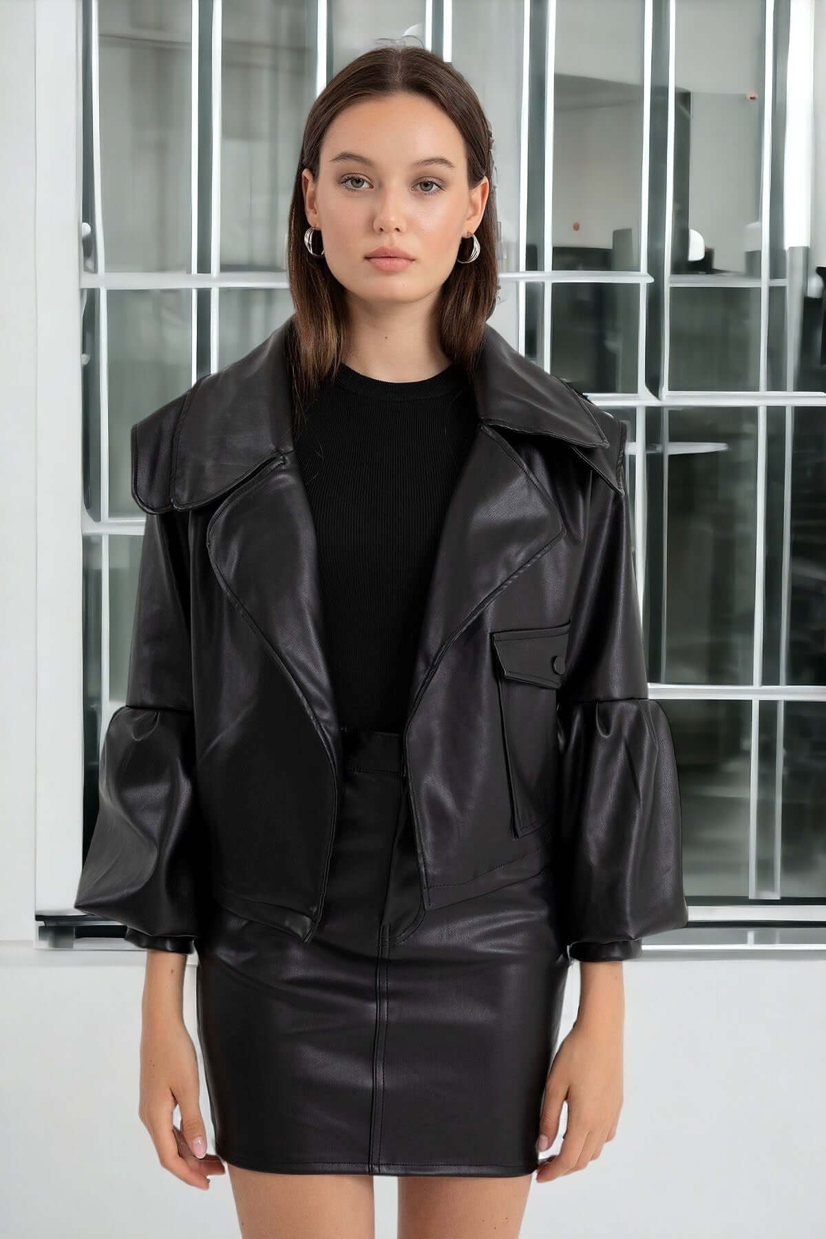 Faux Leather Jacket - Black