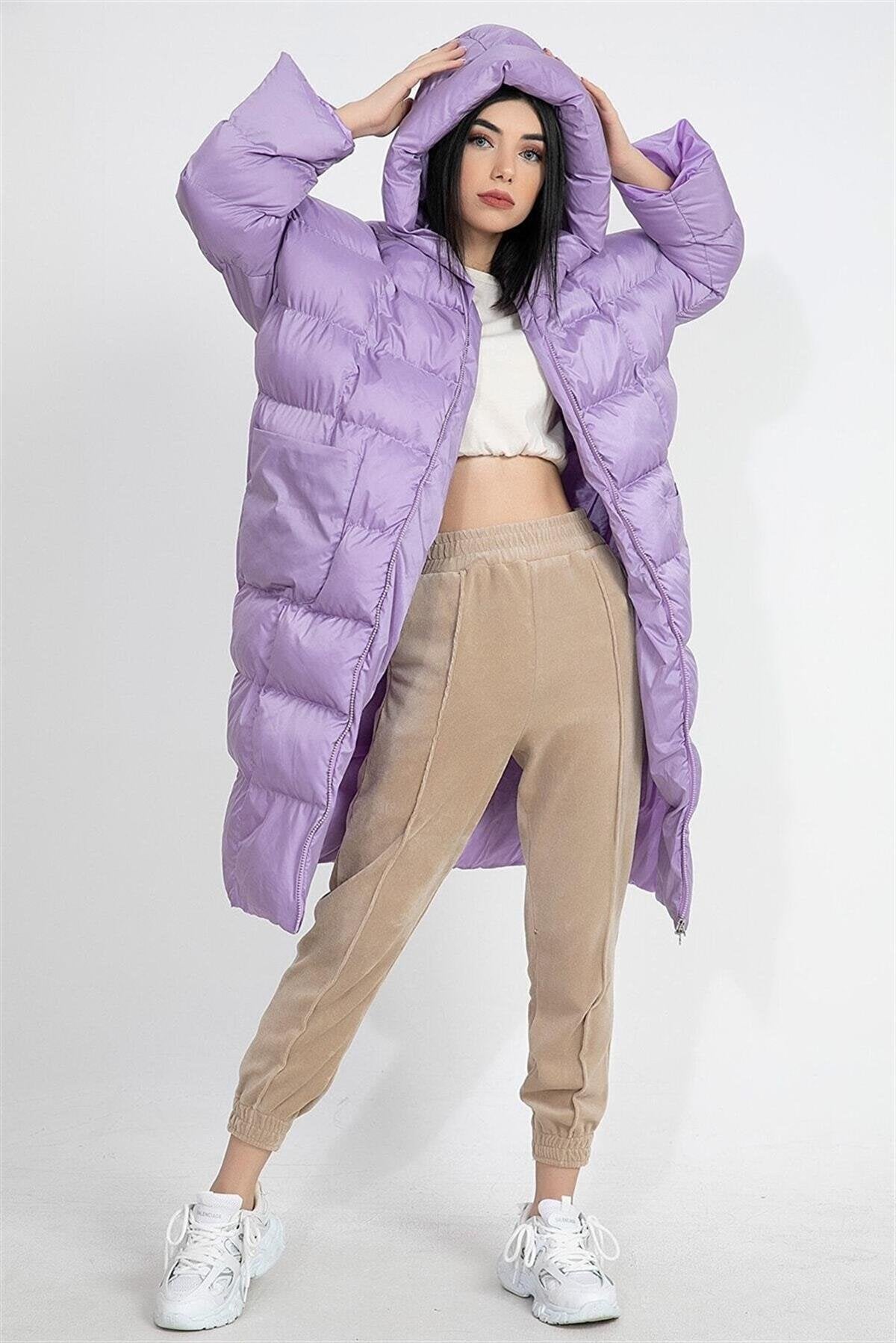 Oversized Hooded Long Puffer Anorak - Lilac