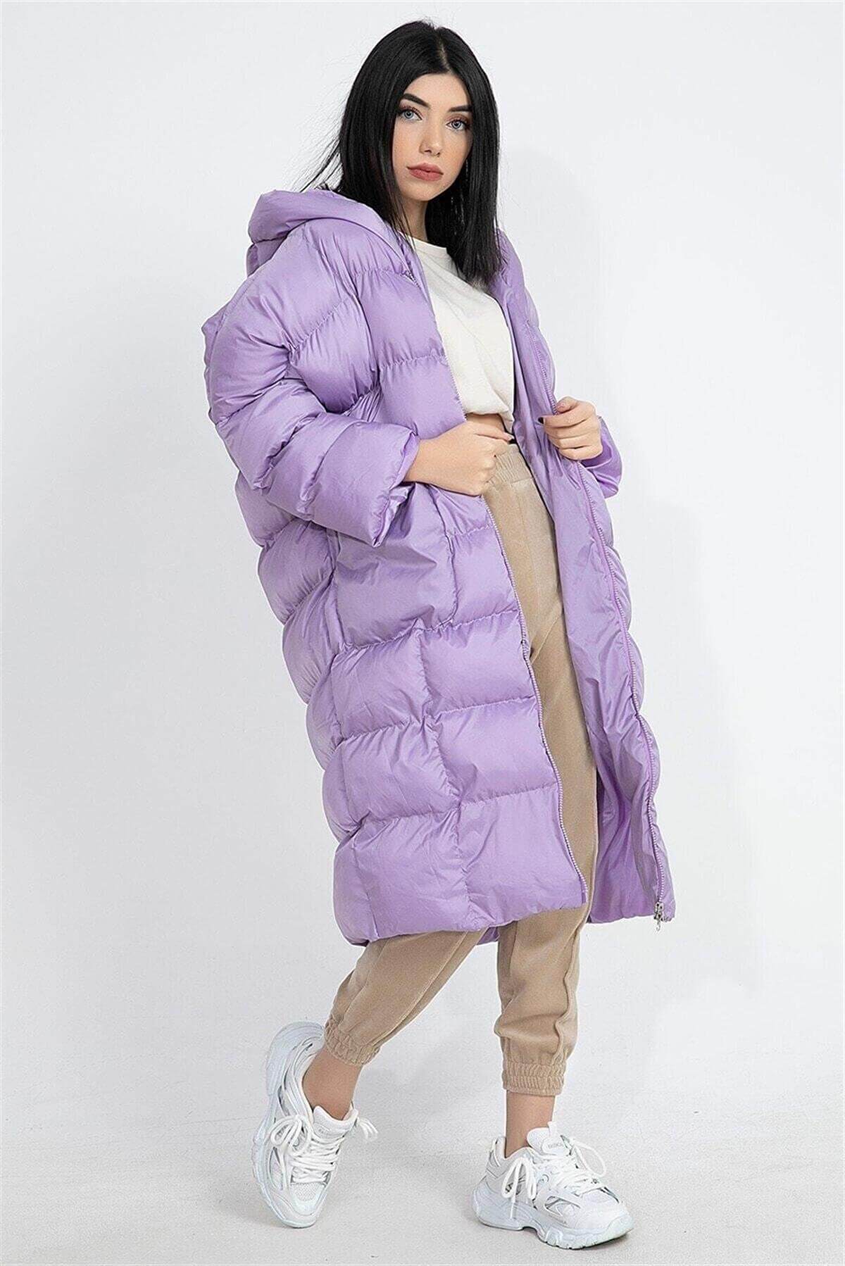 Oversized Hooded Long Puffer Anorak - Lilac