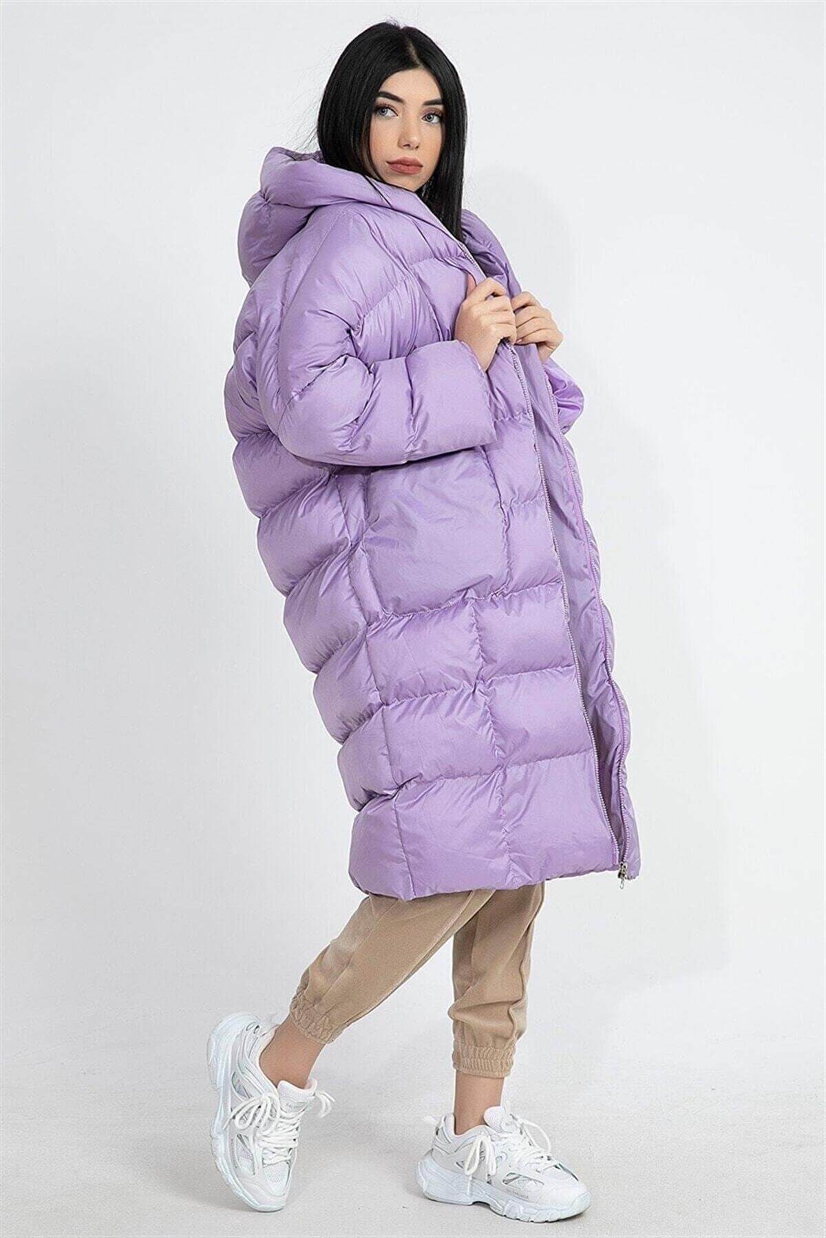 Oversized Hooded Long Puffer Anorak - Lilac