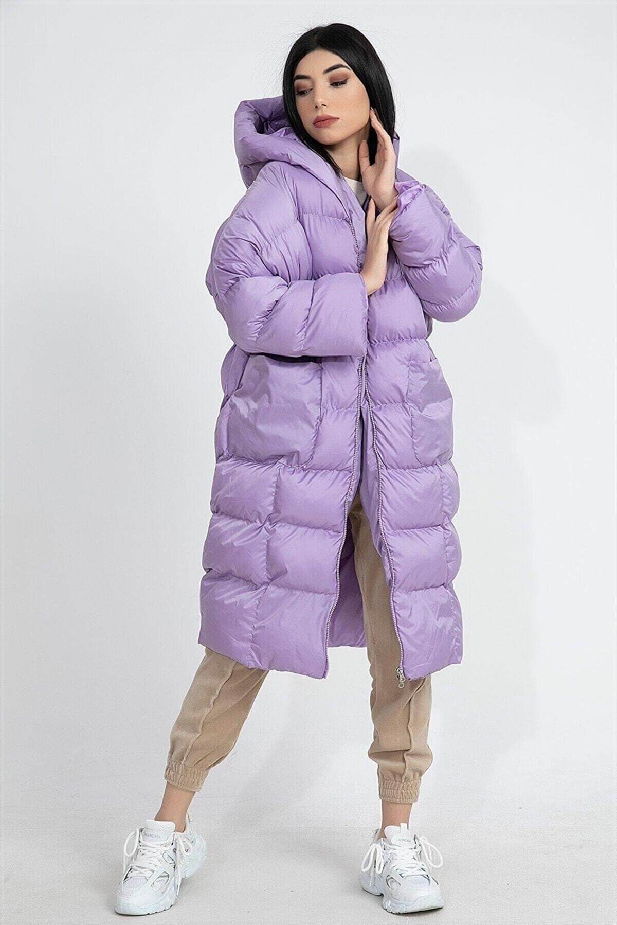 Oversized Hooded Long Puffer Anorak - Lilac