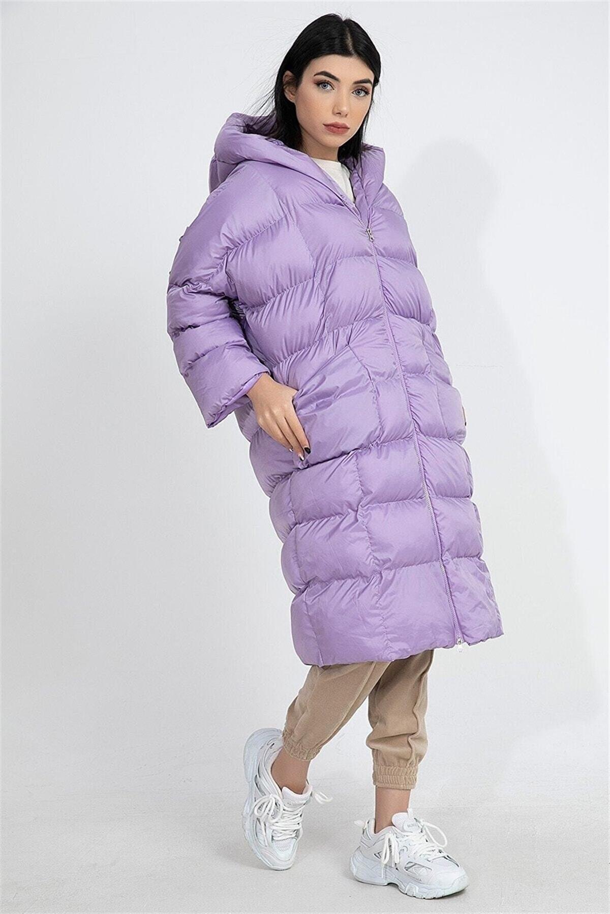 Oversized Hooded Long Puffer Anorak - Lilac