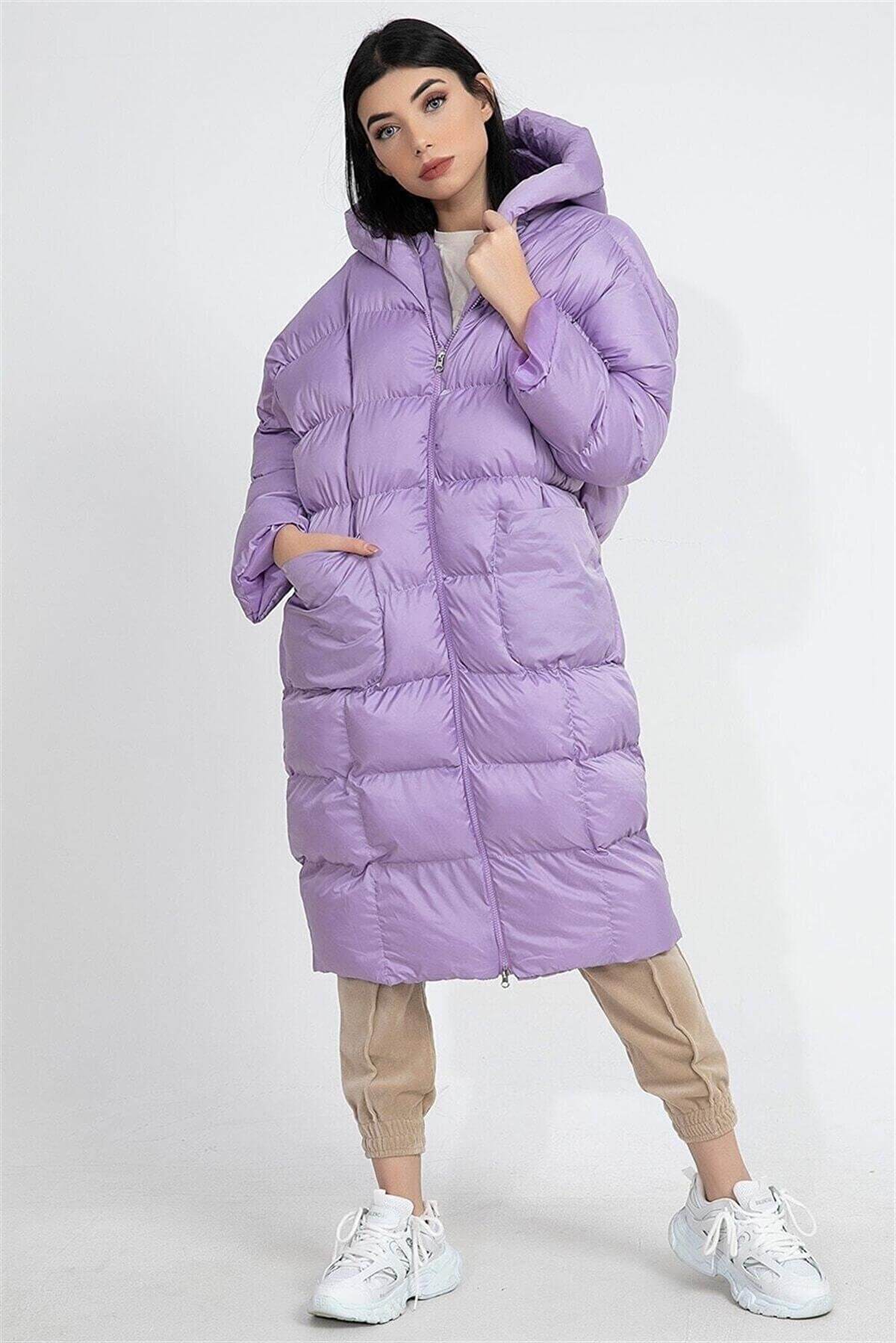 Oversized Hooded Long Puffer Anorak - Lilac