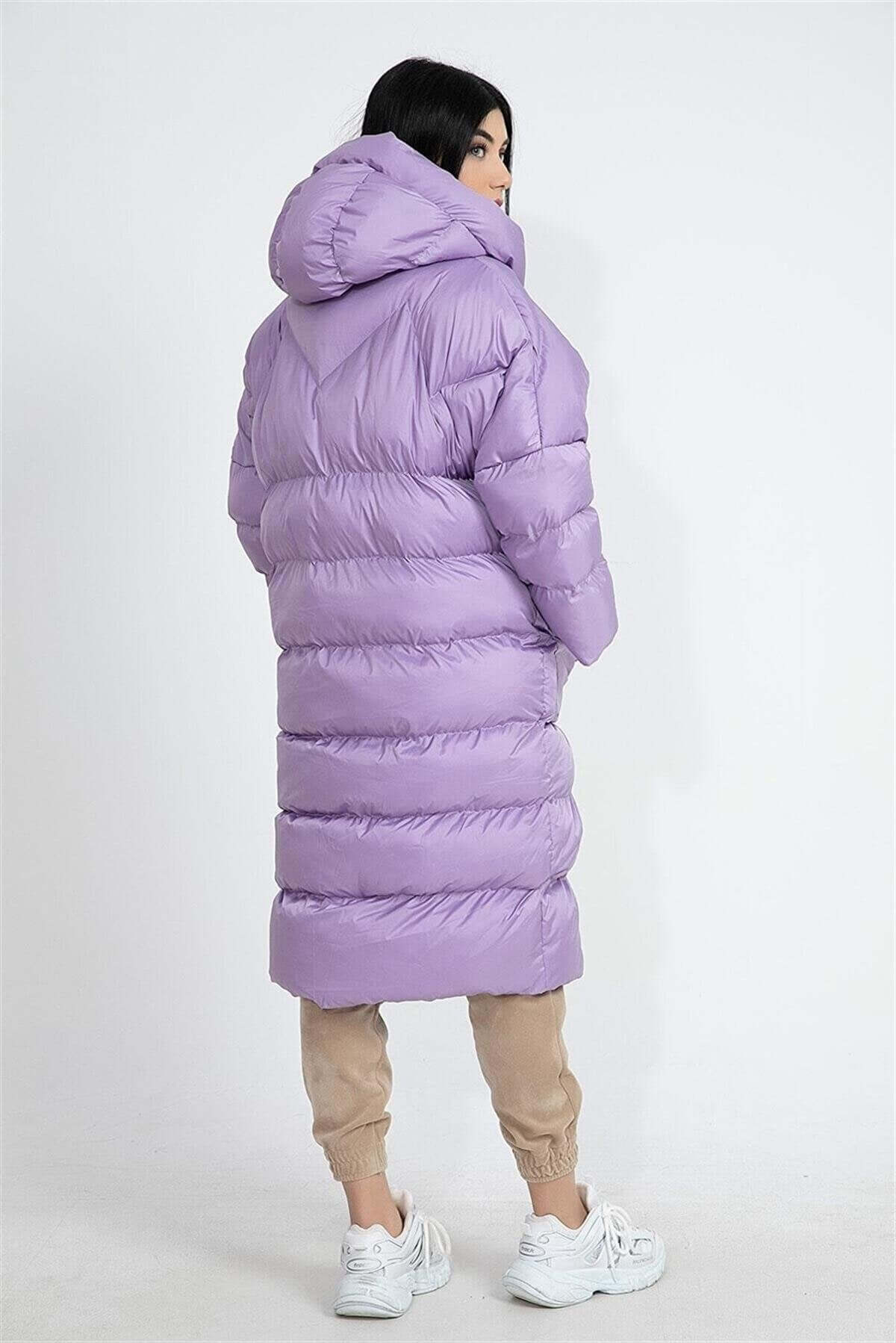 Oversized Hooded Long Puffer Anorak - Lilac