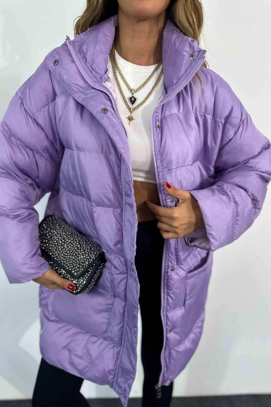 Quilted Short Puffer Jacket - Lilac