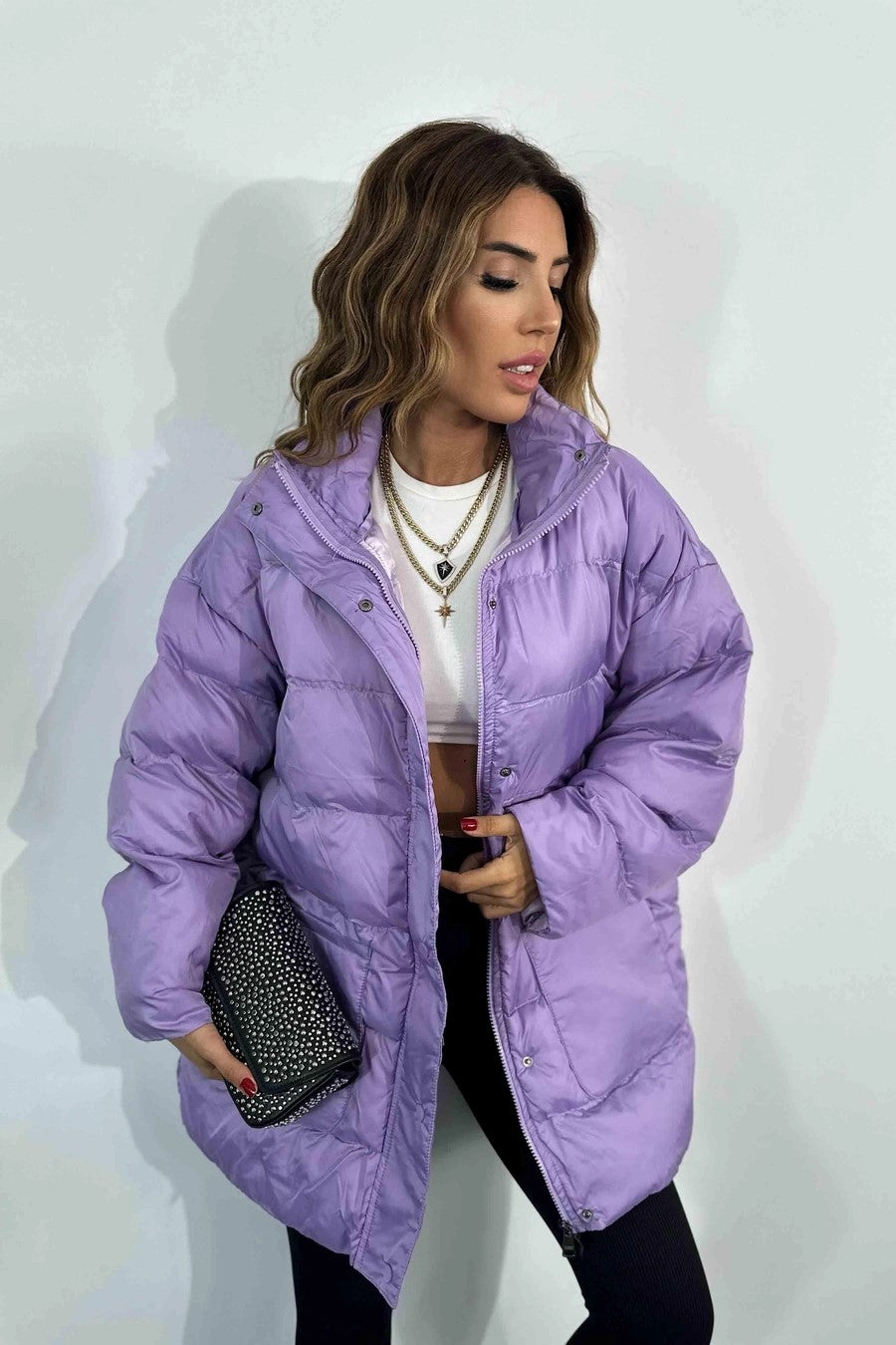 Quilted Short Puffer Jacket - Lilac