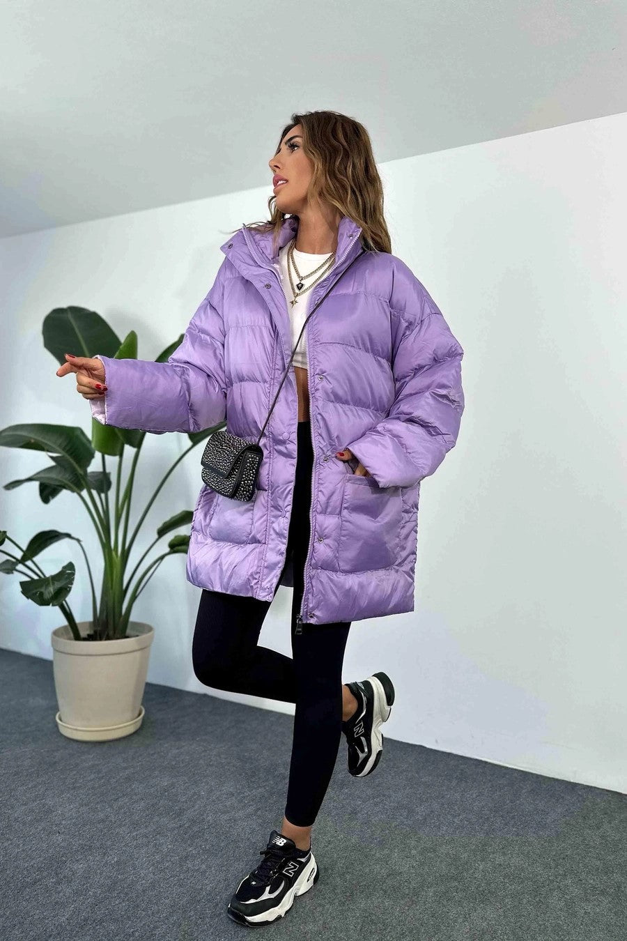 Quilted Short Puffer Jacket - Lilac