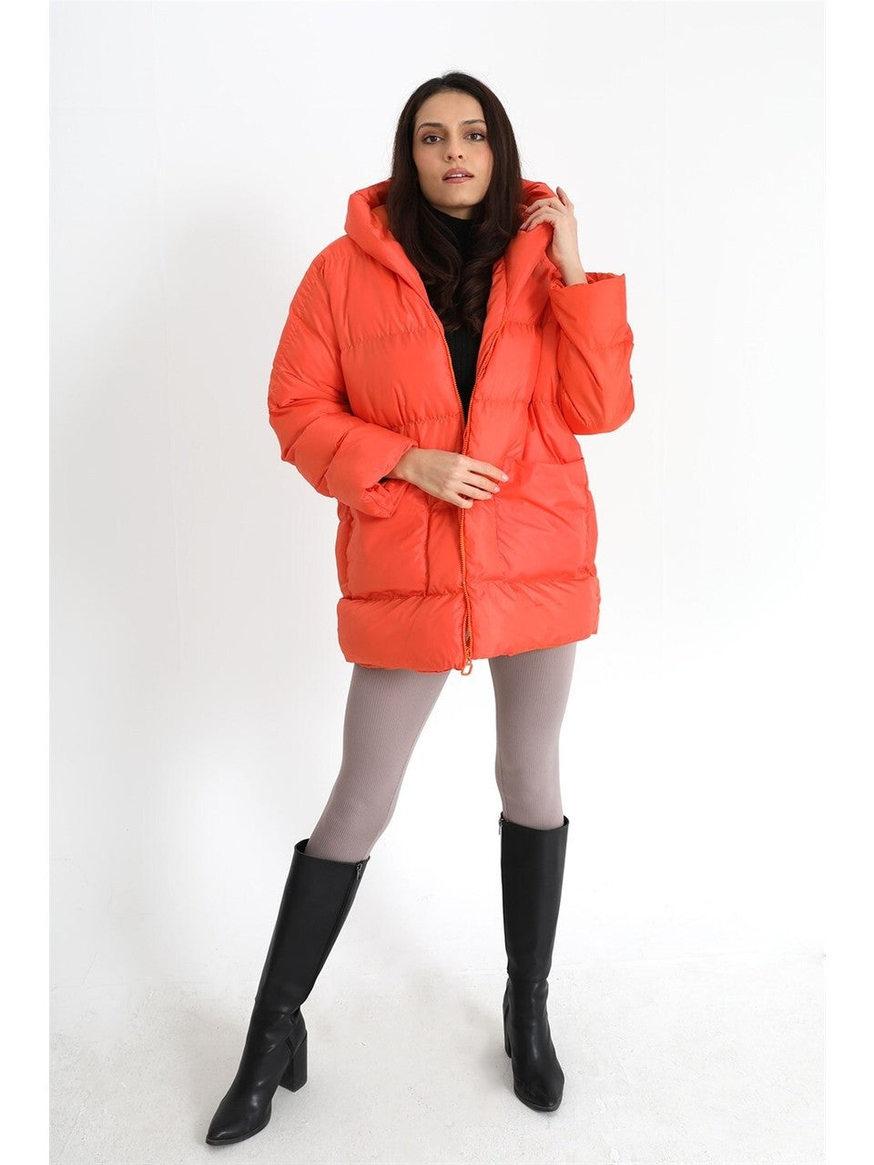 Quilted Short Puffer Jacket- Orange