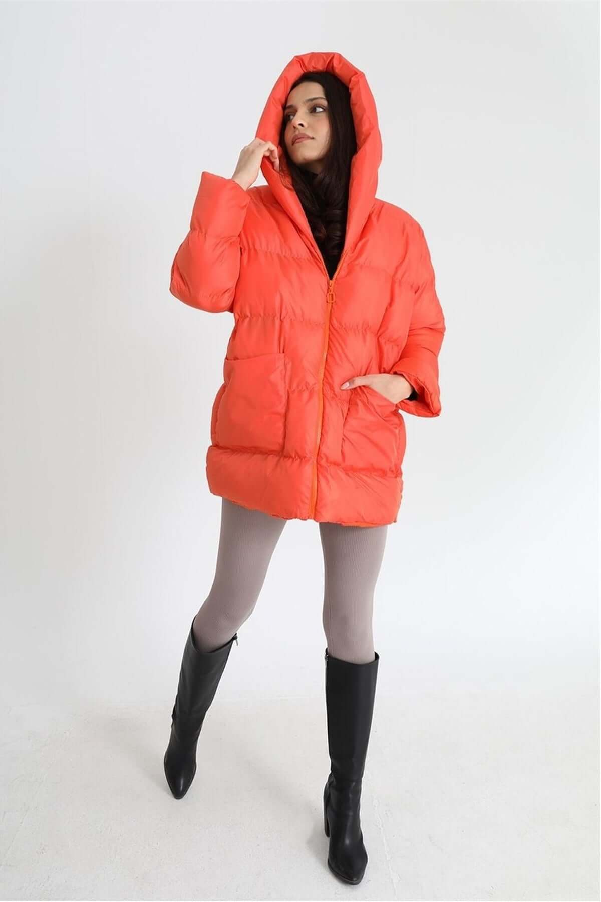 Quilted Short Puffer Jacket- Orange