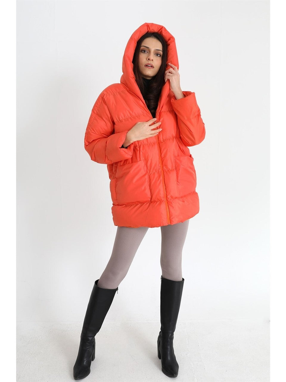 Quilted Short Puffer Jacket- Orange