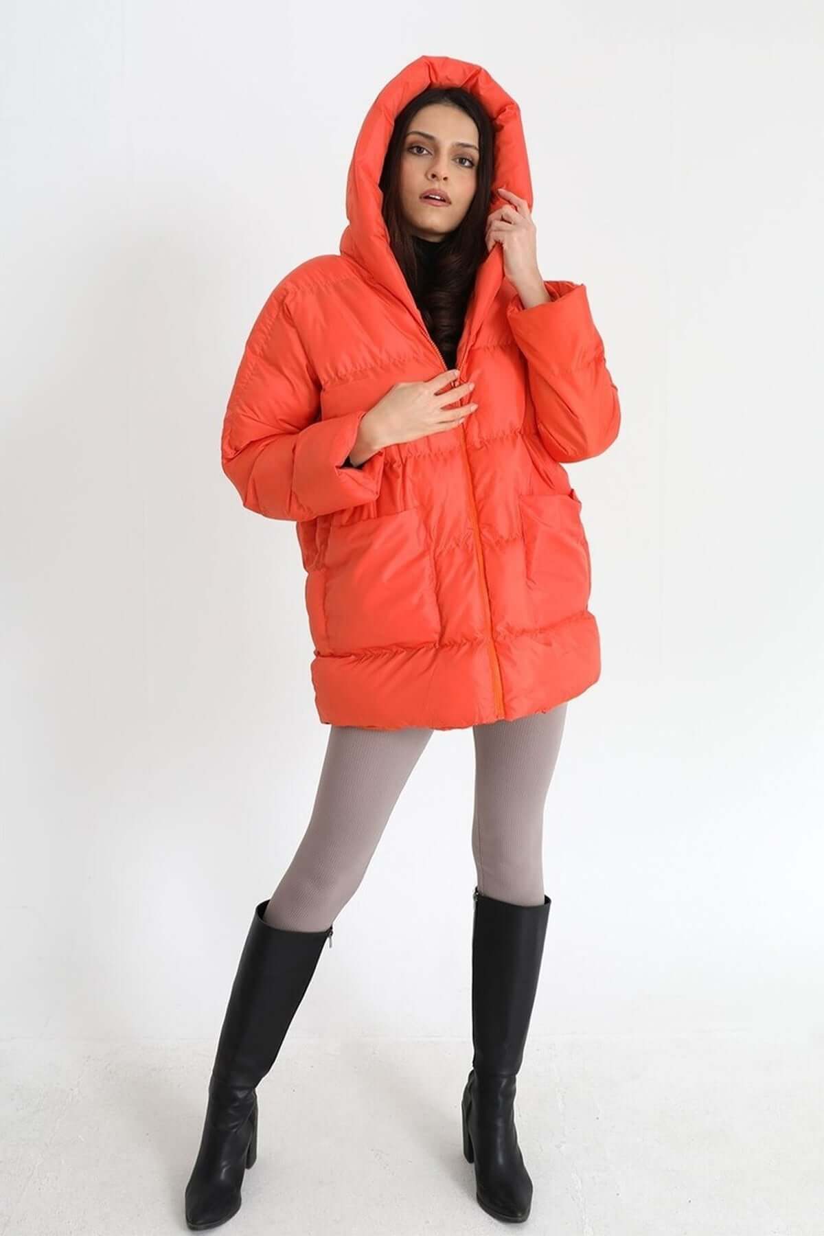 Quilted Short Puffer Jacket- Orange