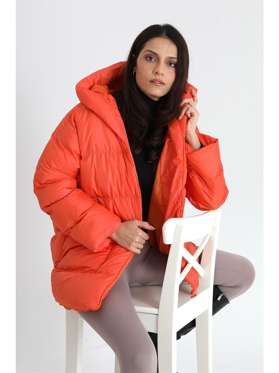 Quilted Short Puffer Jacket- Orange