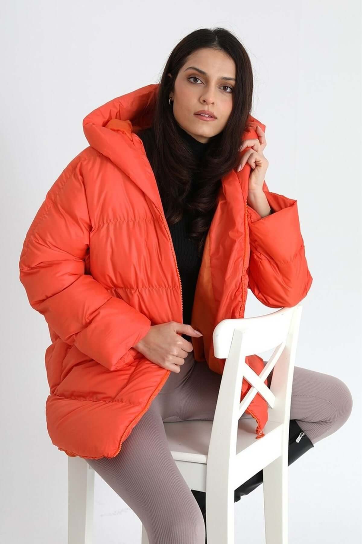 Quilted Short Puffer Jacket- Orange