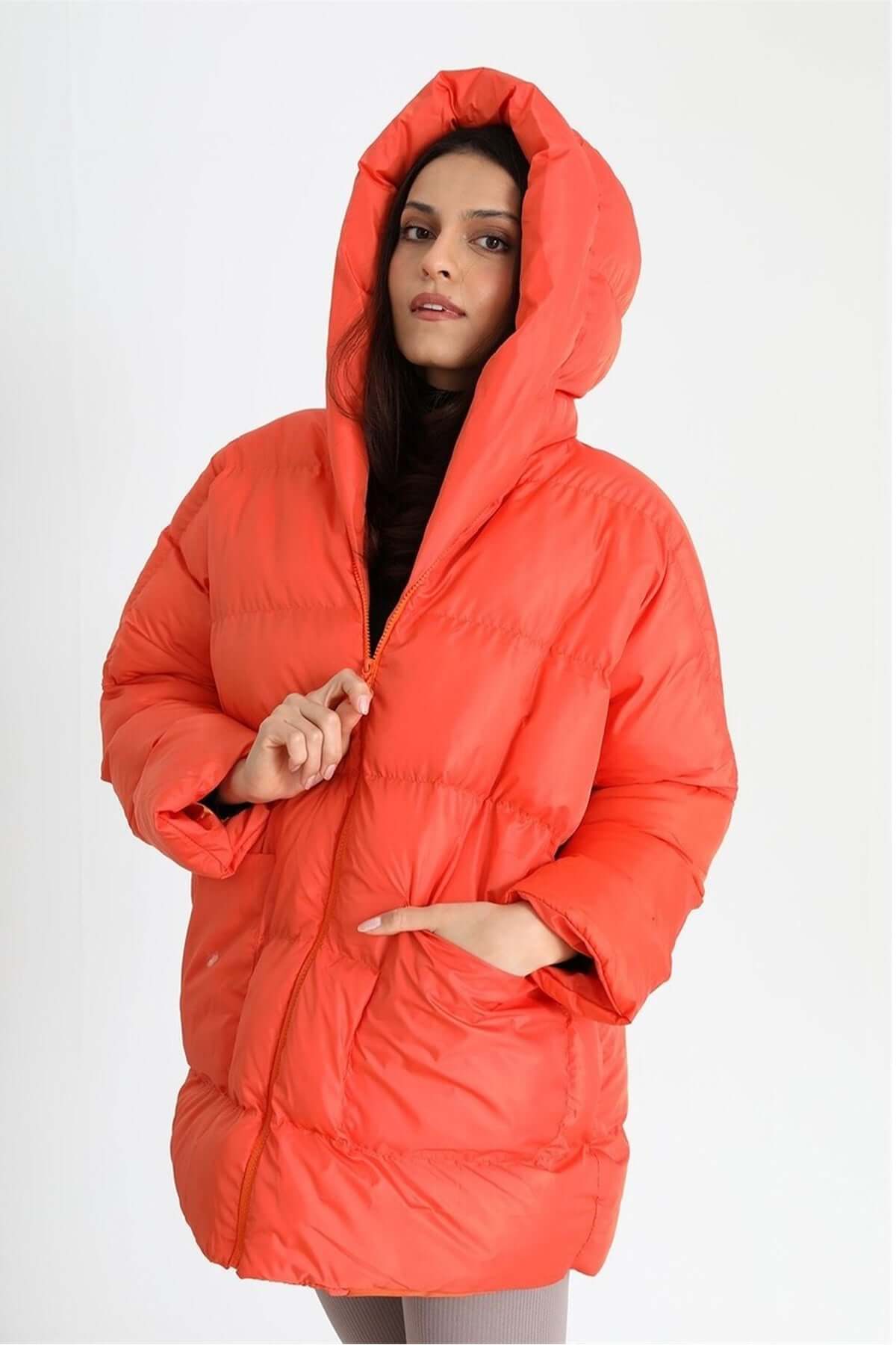 Quilted Short Puffer Jacket- Orange