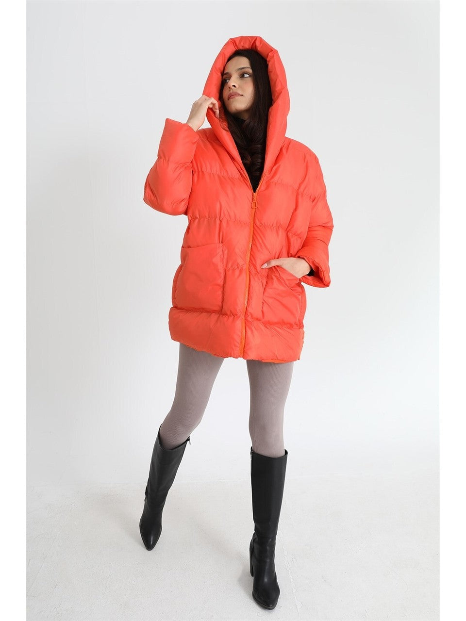 Quilted Short Puffer Jacket- Orange