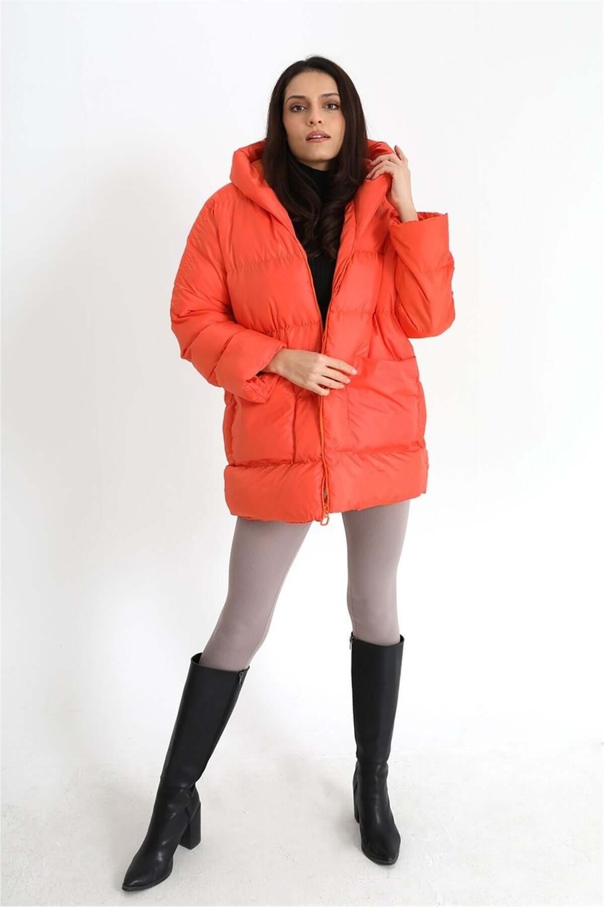 Quilted Short Puffer Jacket- Orange