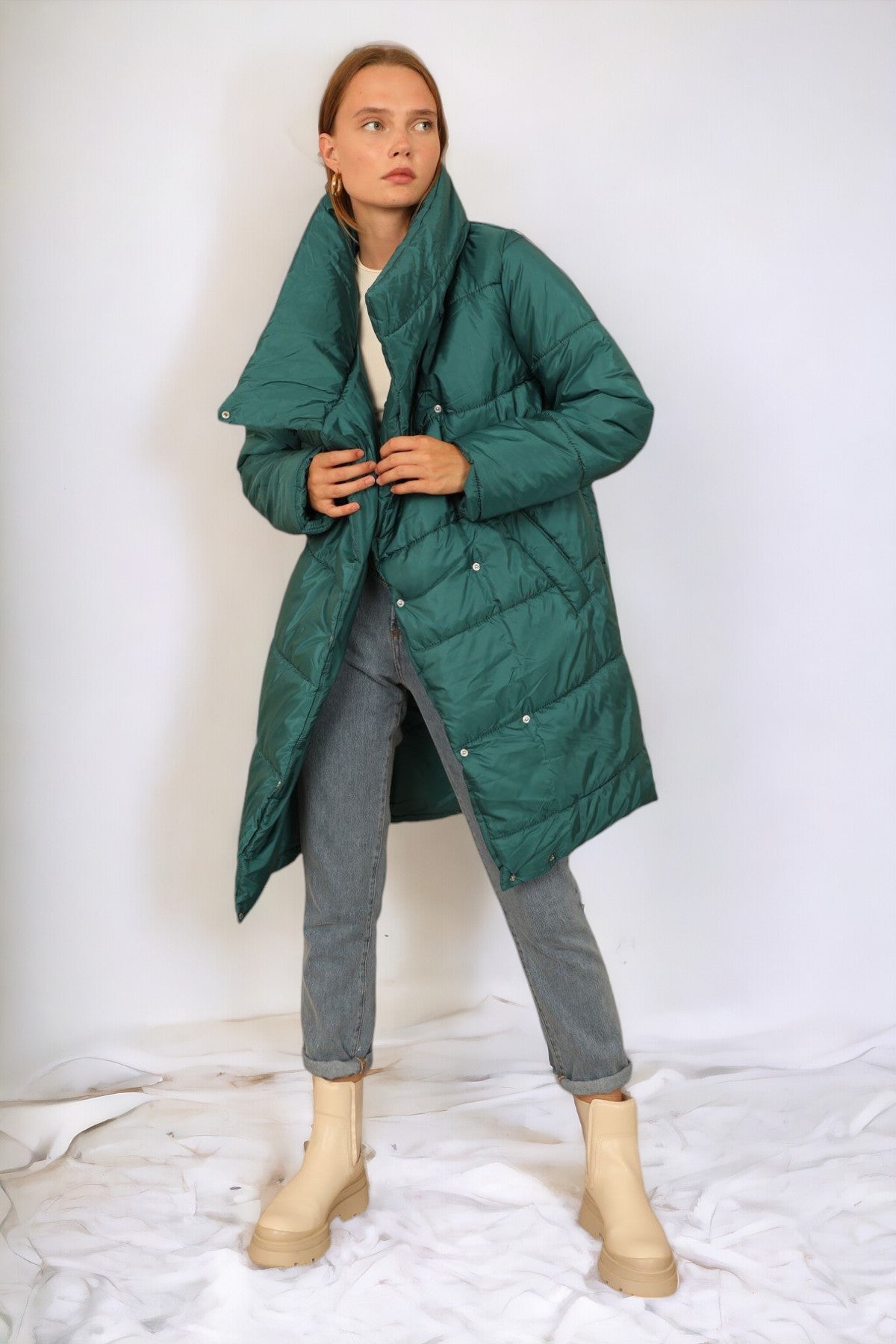 Long Puffer Anorak - Green