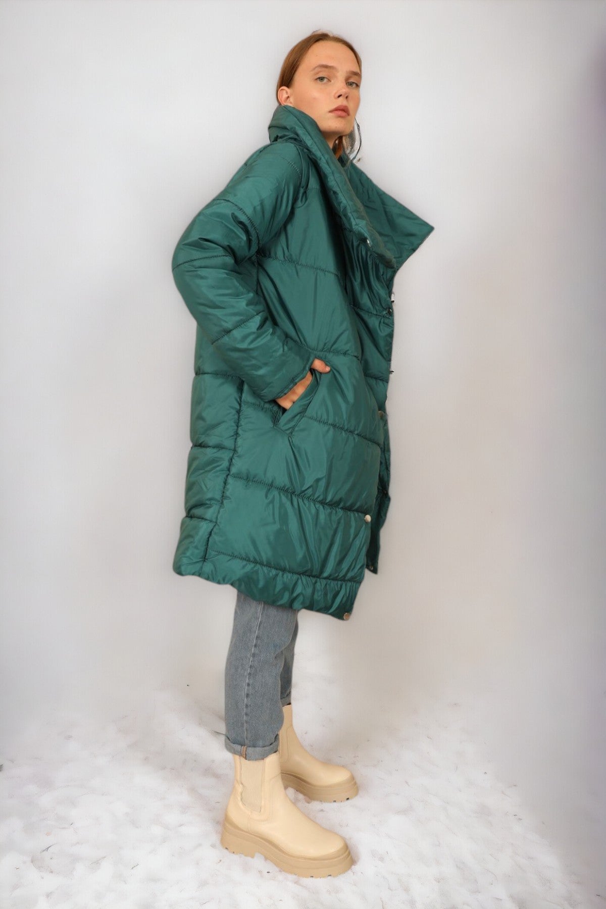 Long Puffer Anorak - Green