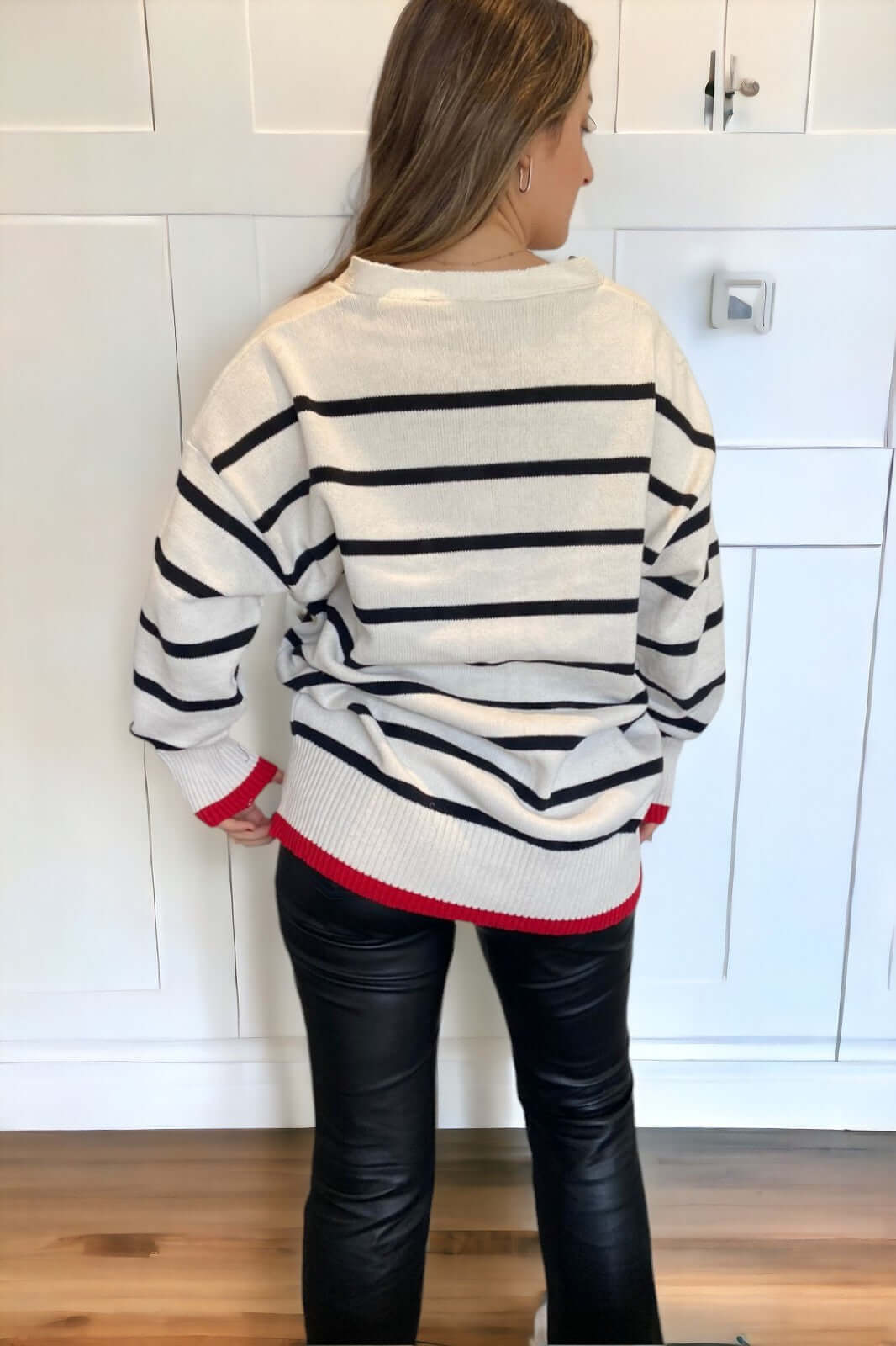 Striped Knitwear Cardigan-Ecru