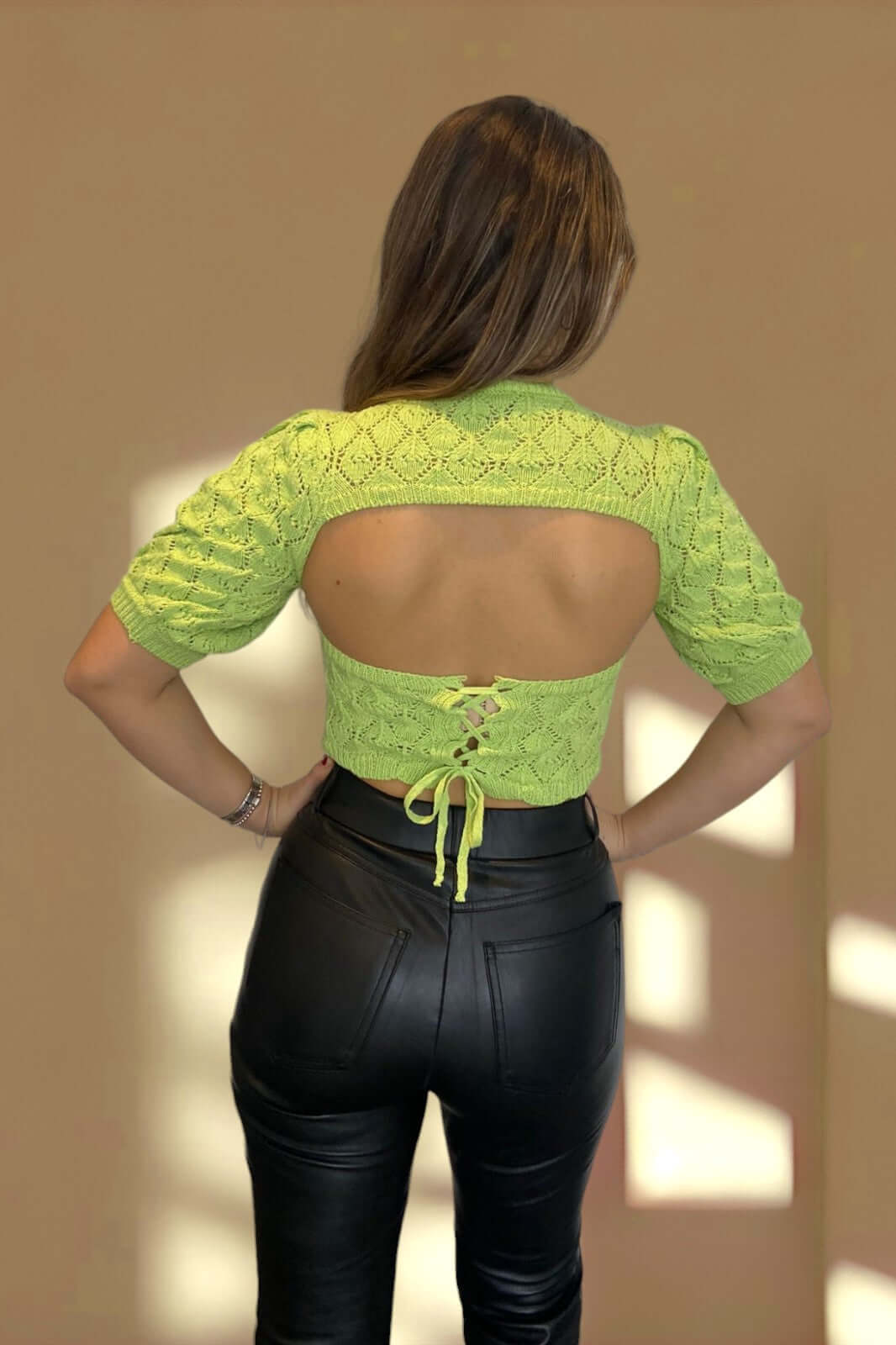 Knitwear Top with Tie Back Detail-Green