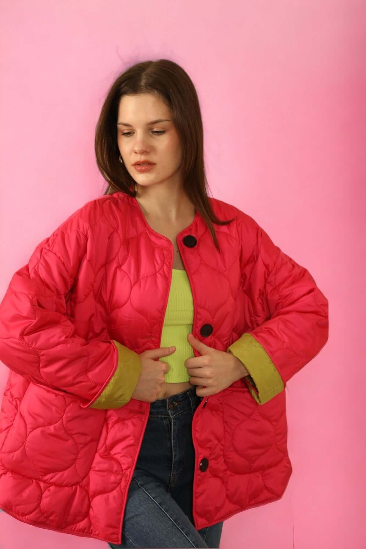 Reversible Quilted Jacket - Fuschia/Green