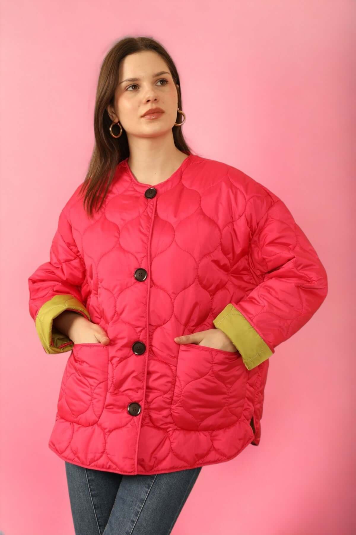 Reversible Quilted Jacket - Fuschia/Green