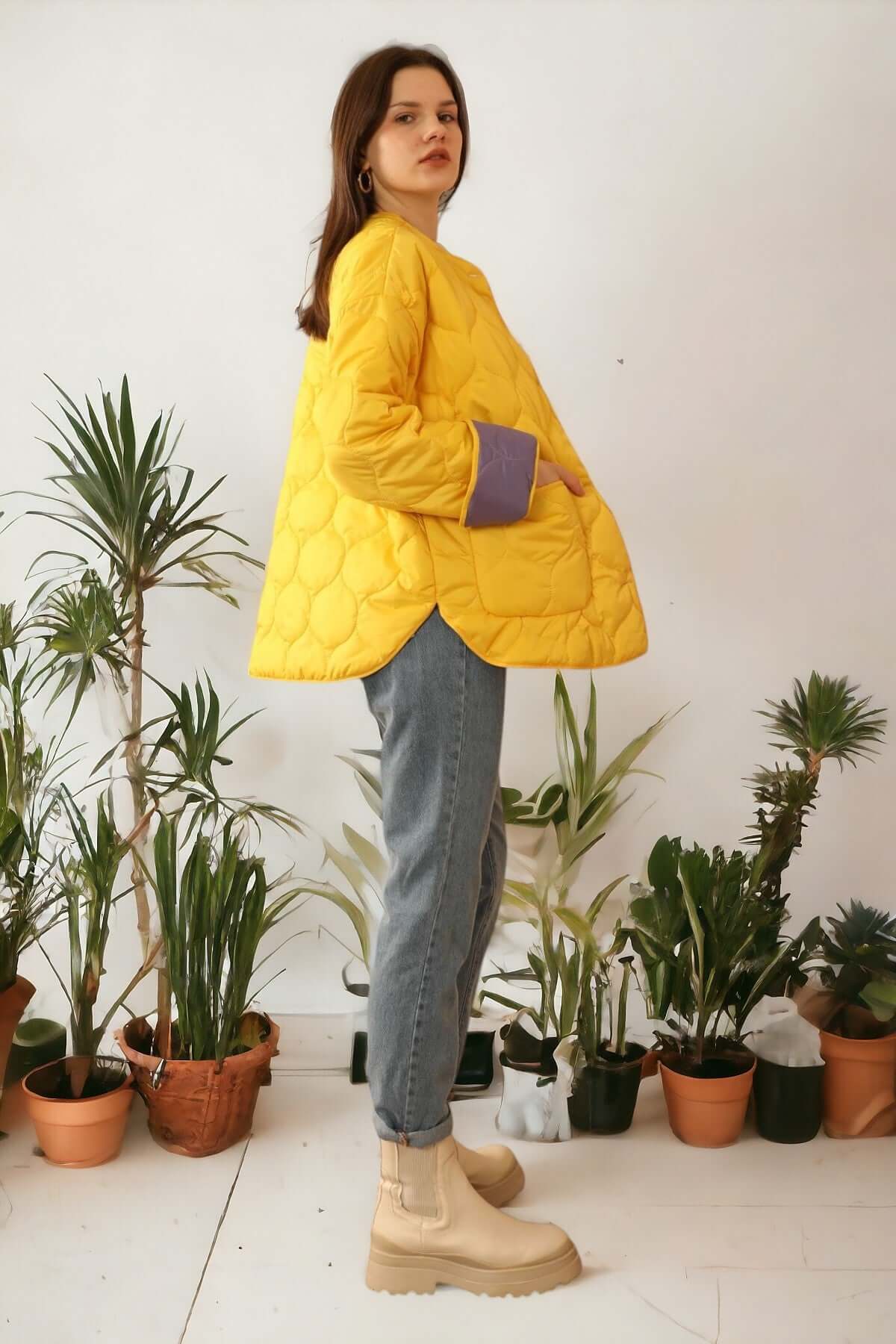 Reversible Quilted Jacket - Yellow/Lilac