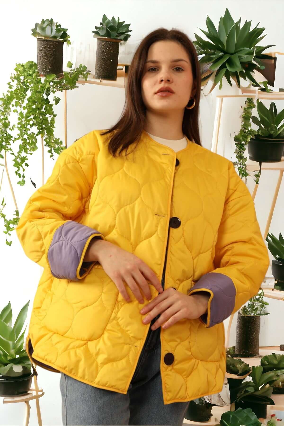 Reversible Quilted Jacket - Yellow/Lilac