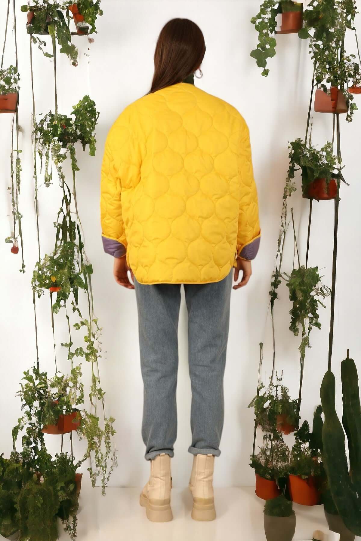 Reversible Quilted Jacket - Yellow/Lilac