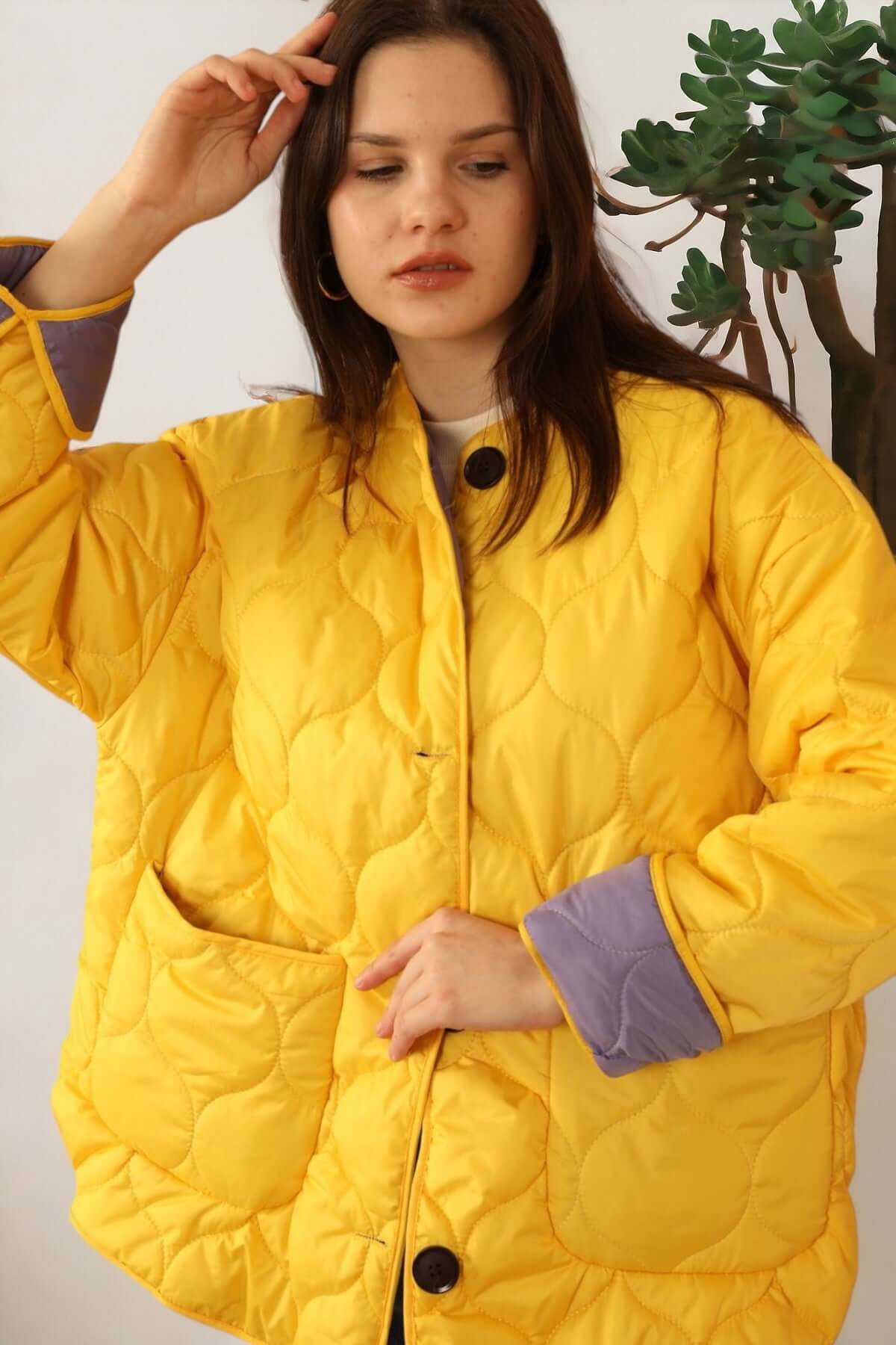 Reversible Quilted Jacket - Yellow/Lilac