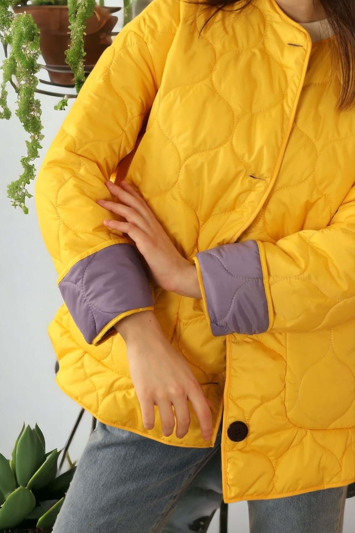 Reversible Quilted Jacket - Yellow/Lilac