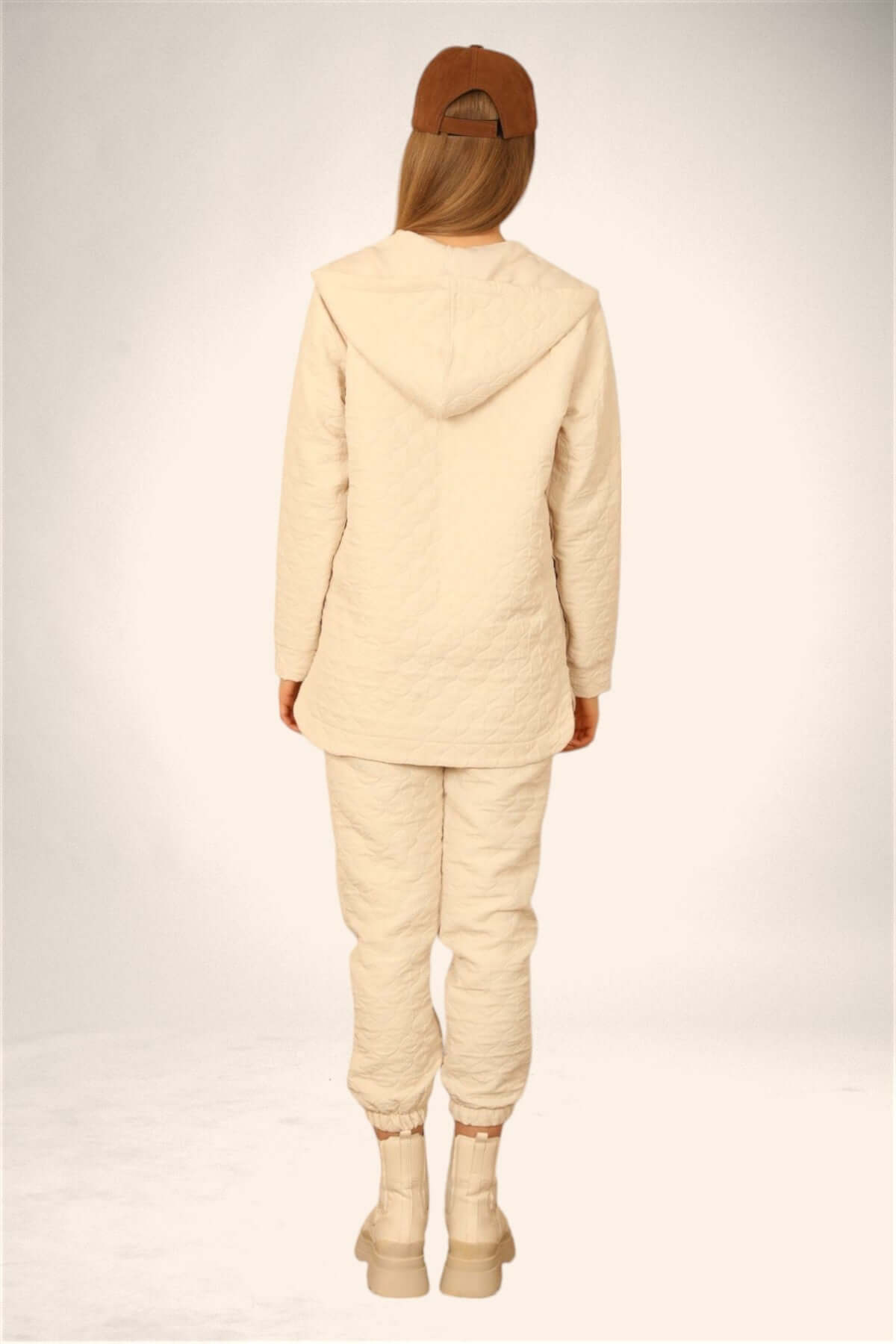 Jacquard Fabric Plus Size Tracksuit Top - Beige