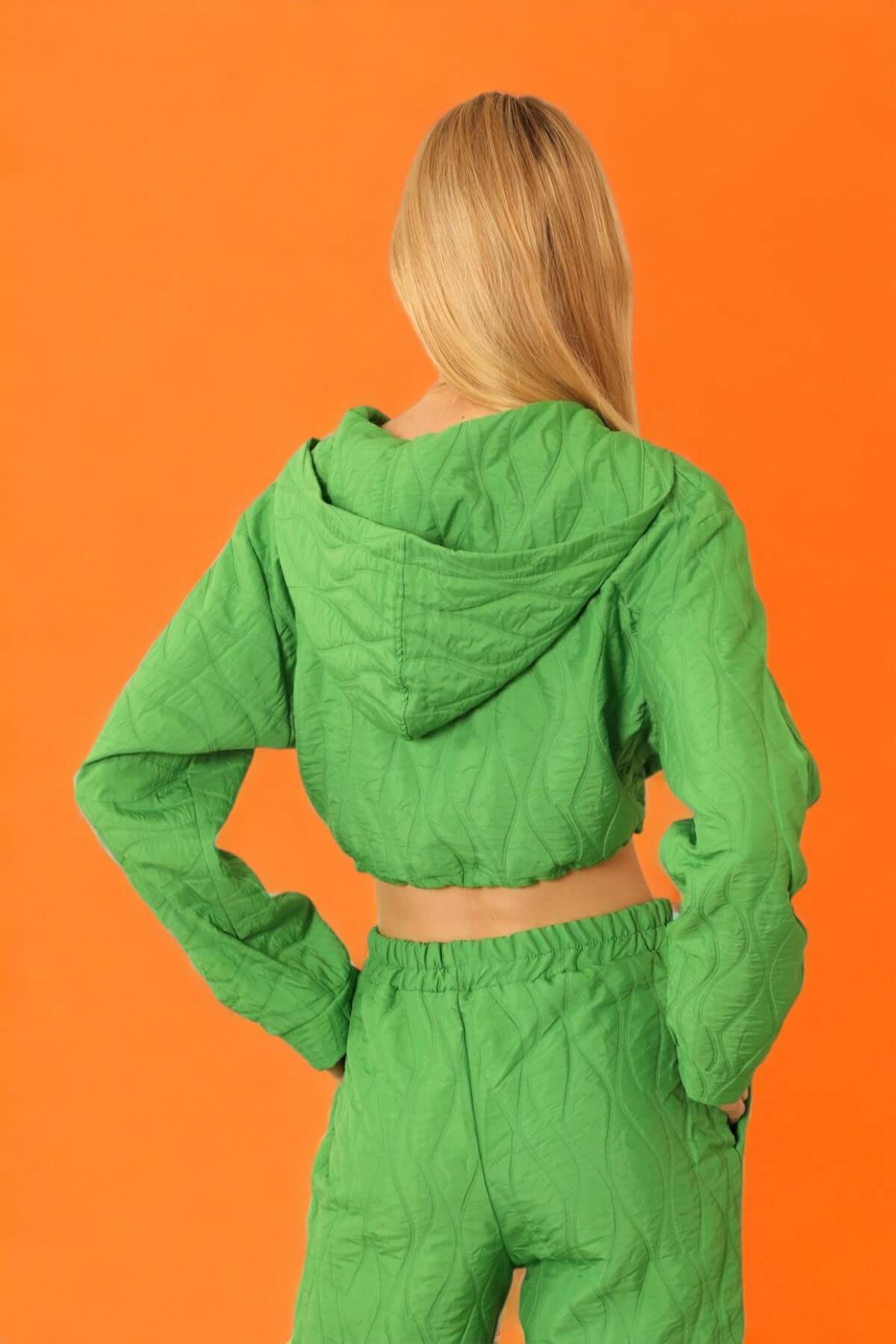 Quilted Cropped Hoodie - Green