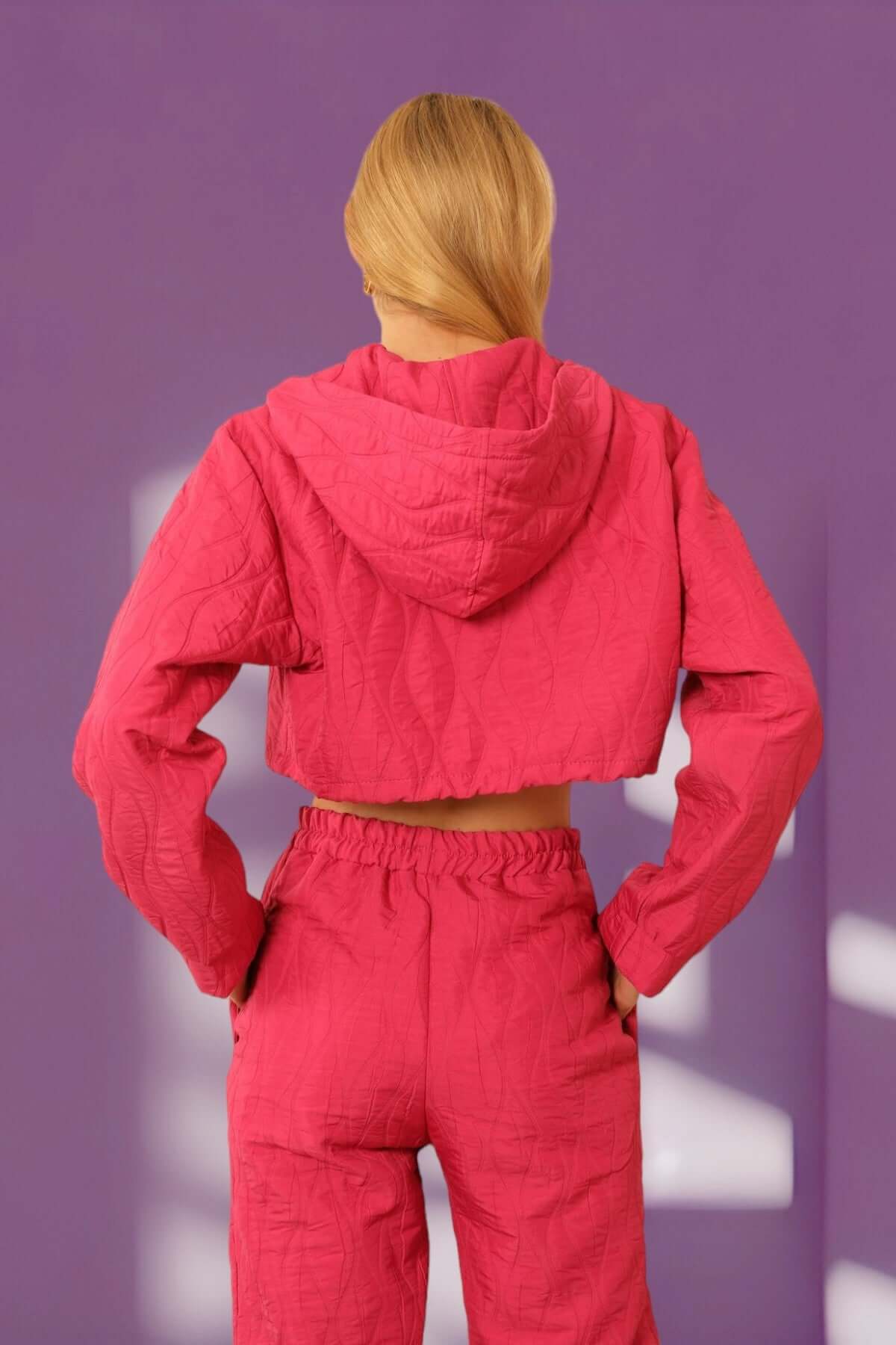 Quilted Cropped Hoodie - Fuschia