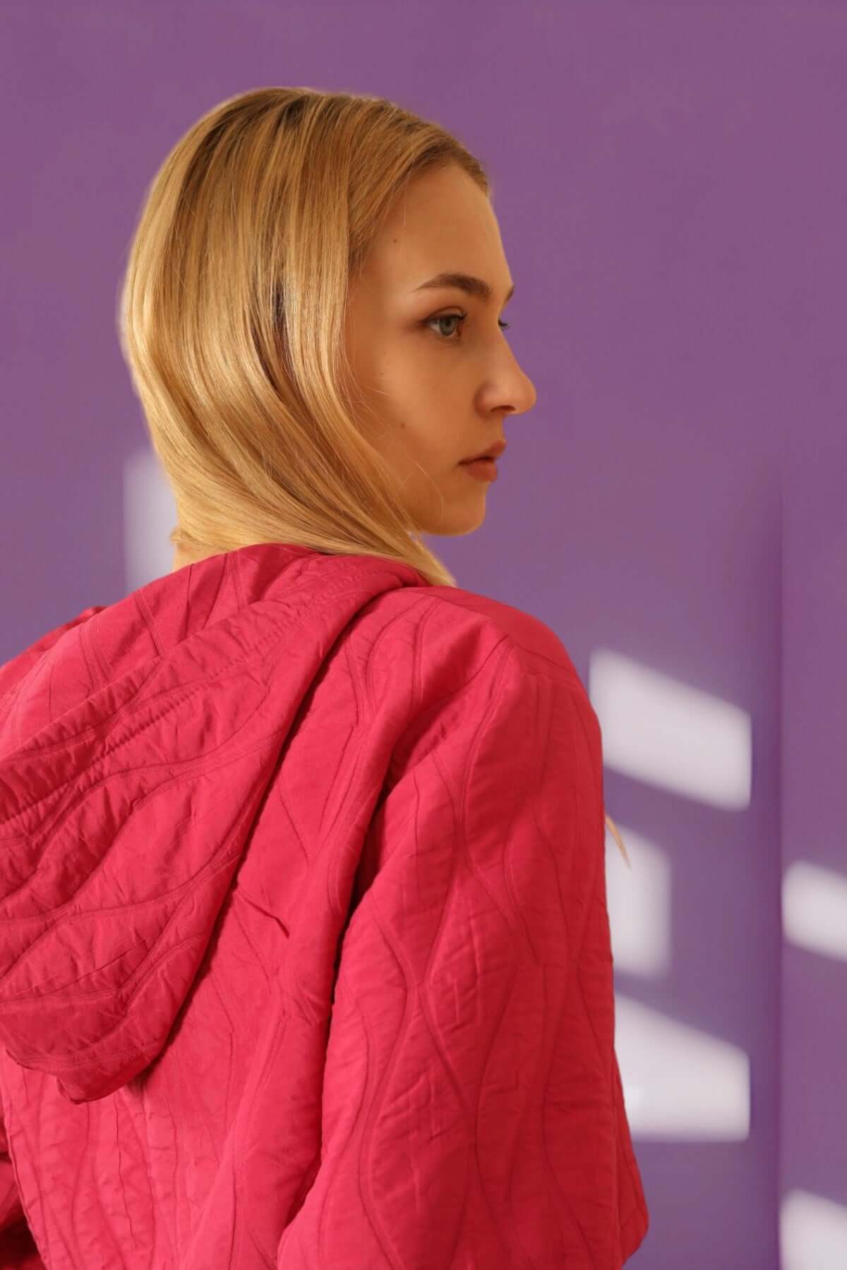 Quilted Cropped Hoodie - Fuschia